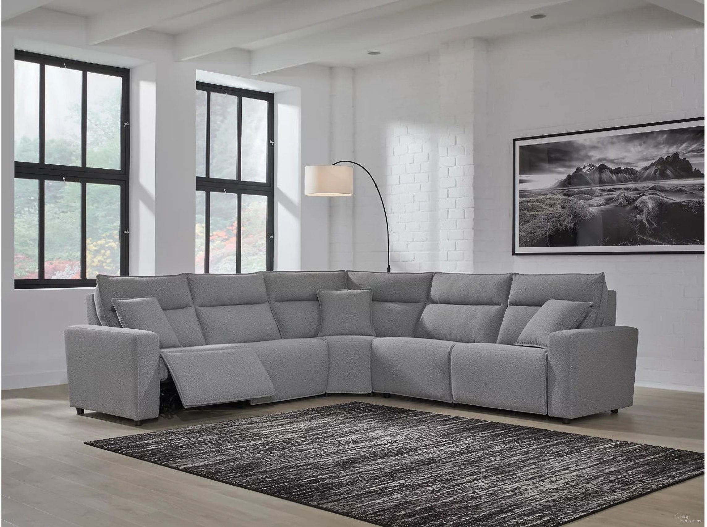 The appearance of Modmax 5-Piece Power Reclining Sectional In Salt and Pepper designed by Signature Design by Ashley in the modern / contemporary interior design. This salt & pepper piece of furniture was selected by 1StopBedrooms from Modmax Collection to add a touch of cosiness and style into your home. Sku: 6590658;6590631;6590646;6590677;6590662. Material: Polyester. Layout: L-Shape.