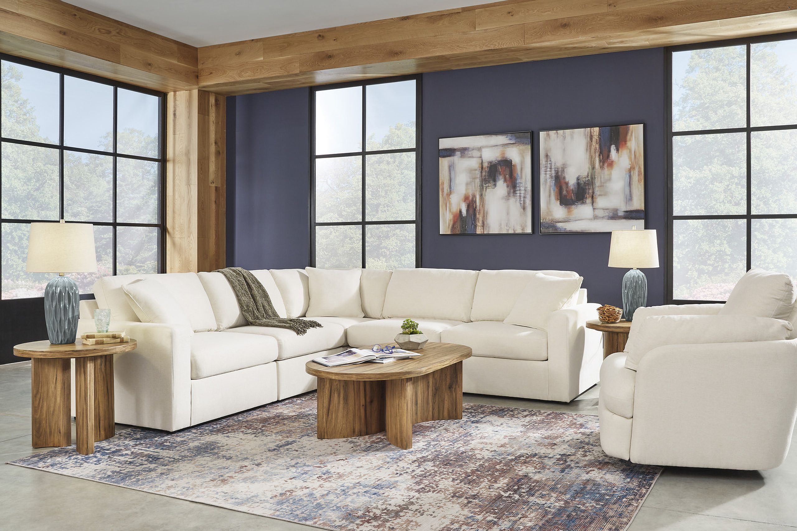 Modmax 5-Piece Sectional and Swivel Glider Recliner In Oyster