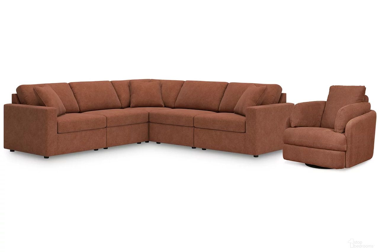 The appearance of Modmax 5-Piece Sectional and Swivel Glider Recliner In Spice designed by Signature Design by Ashley in the modern / contemporary interior design. This spice piece of furniture  was selected by 1StopBedrooms from Modmax Collection to add a touch of cosiness and style into your home. Sku: 9210264;9210246;9210246;9210261;9210277;9210265. Material: Performance Fabric.