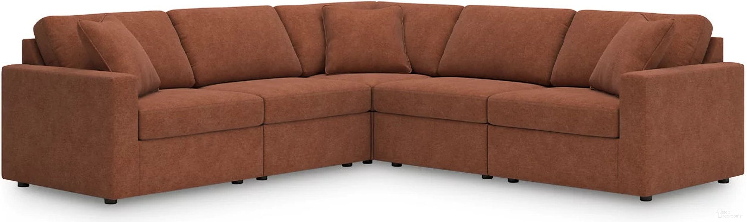 The appearance of Modmax 5-Piece Sectional In Spice designed by Signature Design by Ashley in the modern / contemporary interior design. This spice piece of furniture was selected by 1StopBedrooms from Modmax Collection to add a touch of cosiness and style into your home. Sku: 9210264;9210246;9210246;9210277;9210265. Material: Performance Fabric. Layout: L-Shape.