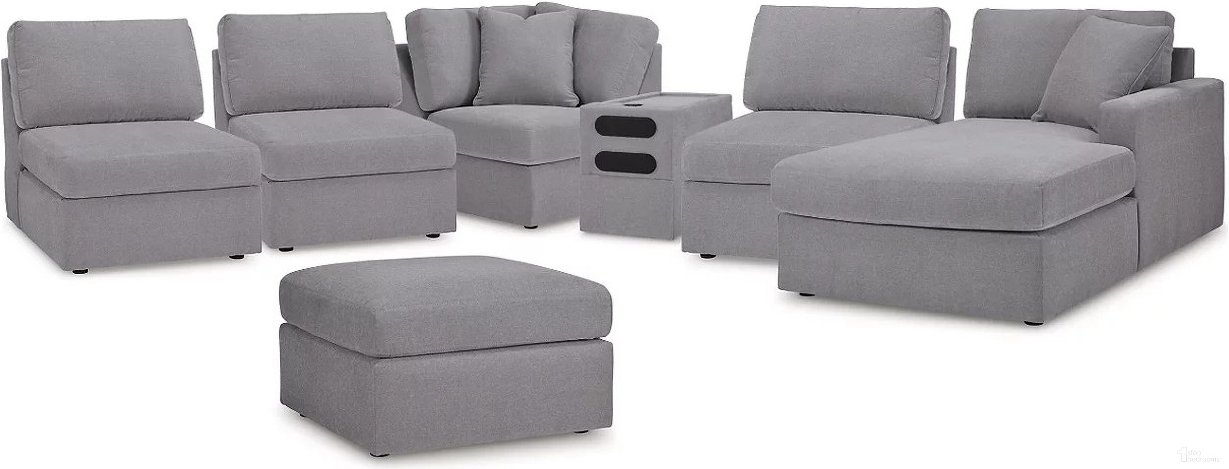 The appearance of Modmax 6-Piece RAF Sectional with Audio Console and Ottoman In Granite designed by Signature Design by Ashley in the modern / contemporary interior design. This granite piece of furniture was selected by 1StopBedrooms from Modmax Collection to add a touch of cosiness and style into your home. Sku: 9210446;9210446;9210446;9210477;9210427;9210408;9210417. Material: Performance Fabric.