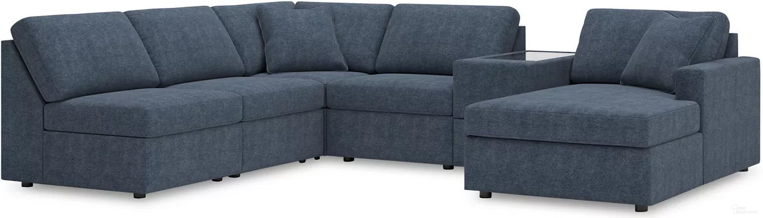 The appearance of Modmax 6-Piece RAF Sectional with Storage Console In Ink designed by Signature Design by Ashley in the modern / contemporary interior design. This ink piece of furniture was selected by 1StopBedrooms from Modmax Collection to add a touch of cosiness and style into your home. Sku: 9212146;9212146;9212146;9212157;9212177;9212117. Material: Performance Fabric. Layout: U-Shape. Orientation: RAF.