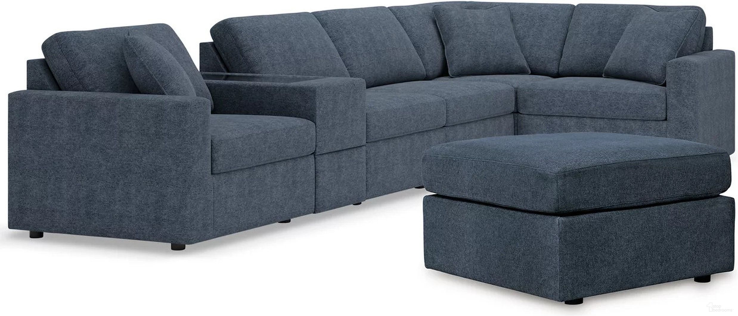 The appearance of Modmax 6-Piece Sectional and Ottoman with Console In Ink designed by Signature Design by Ashley in the modern / contemporary interior design. This ink piece of furniture was selected by 1StopBedrooms from Modmax Collection to add a touch of cosiness and style into your home. Sku: 9212164;9212146;9212146;9212157;9212108;9212177;9212165. Material: Performance Fabric. Layout: Modular.