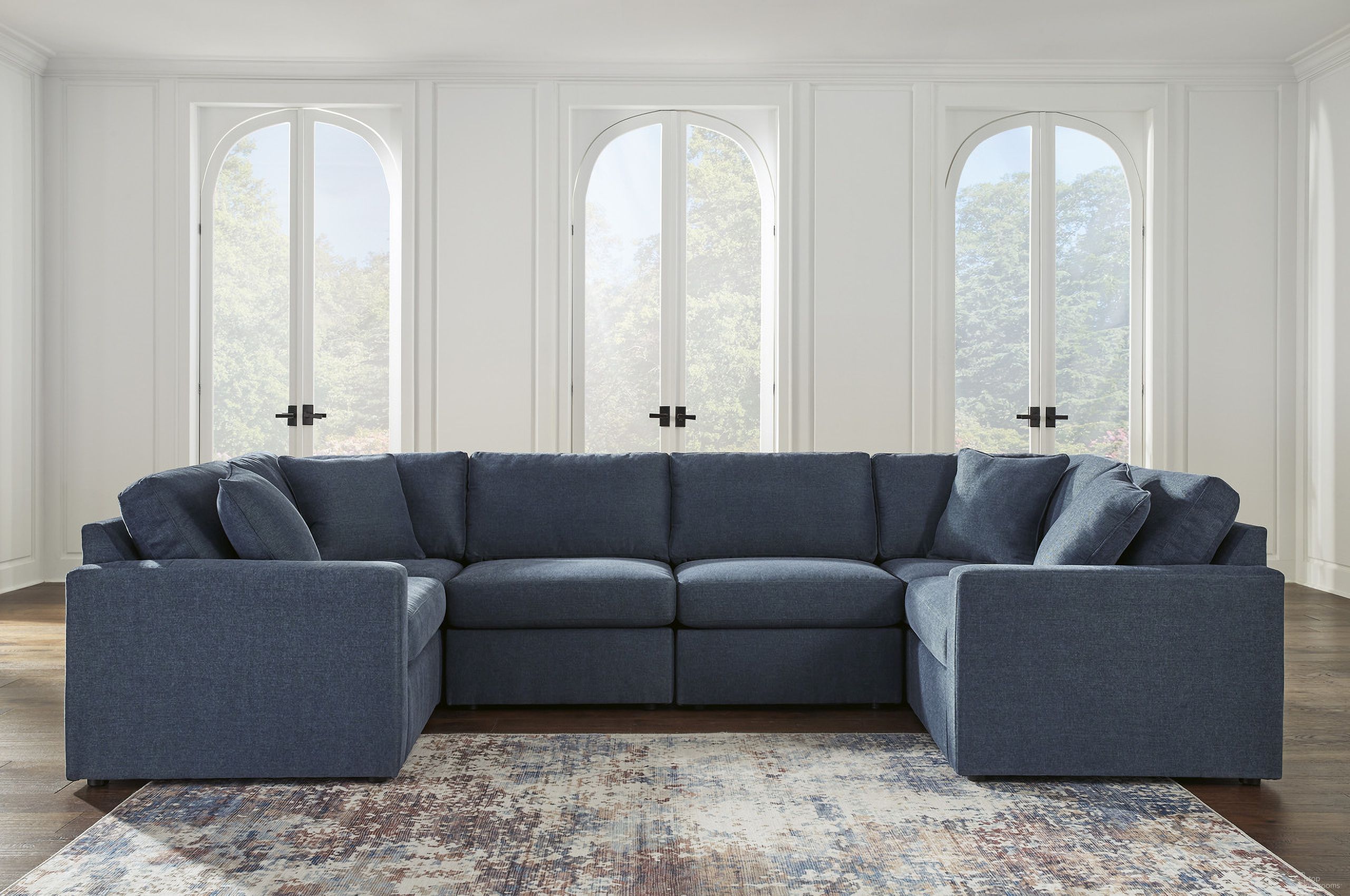 The appearance of Modmax 6-Piece Sectional In Ink designed by Signature Design by Ashley in the modern / contemporary interior design. This ink piece of furniture was selected by 1StopBedrooms from Modmax Collection to add a touch of cosiness and style into your home. Sku: 9212164;9212146;9212146;9212177;9212177;9212165. Material: Performance Fabric. Layout: U-Shape.