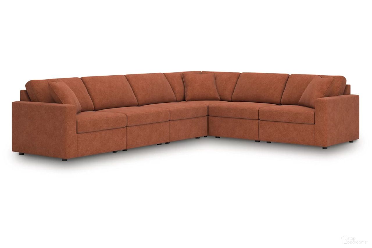 The appearance of Modmax 6-Piece Sectional In Spice designed by Signature Design by Ashley in the modern / contemporary interior design. This spice piece of furniture was selected by 1StopBedrooms from Modmax Collection to add a touch of cosiness and style into your home. Sku: 9210264;9210246;9210246;9210246;9210277;9210265. Material: Performance Fabric. Layout: L-Shape.