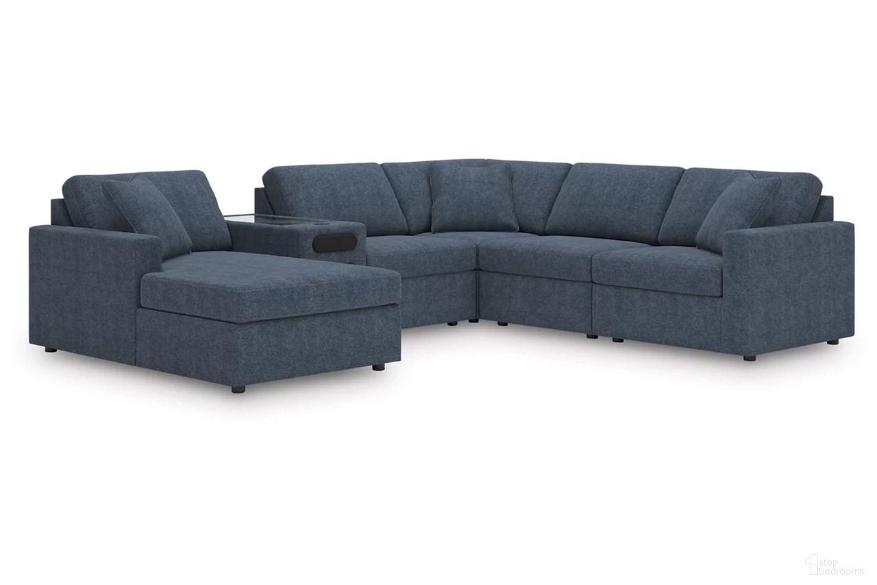 The appearance of Modmax 6-Piece Sectional with Audio System and Chaise In Ink designed by Signature Design by Ashley in the modern / contemporary interior design. This ink piece of furniture was selected by 1StopBedrooms from Modmax Collection to add a touch of cosiness and style into your home. Sku: 9212116;9212146;9212146;9212127;9212177;9212165. Material: Performance Fabric. Layout: U-Shape. Orientation: LAF.