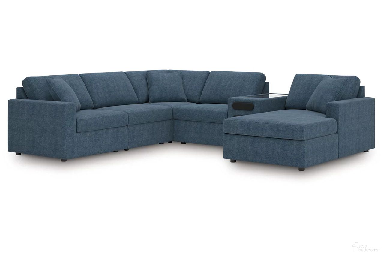 The appearance of Modmax 6-Piece Sectional with Audio System and Chaise In Ink designed by Signature Design by Ashley in the modern / contemporary interior design. This ink piece of furniture was selected by 1StopBedrooms from Modmax Collection to add a touch of cosiness and style into your home. Sku: 9212164;9212146;9212146;9212127;9212177;9212117. Material: Performance Fabric. Layout: U-Shape. Orientation: RAF.