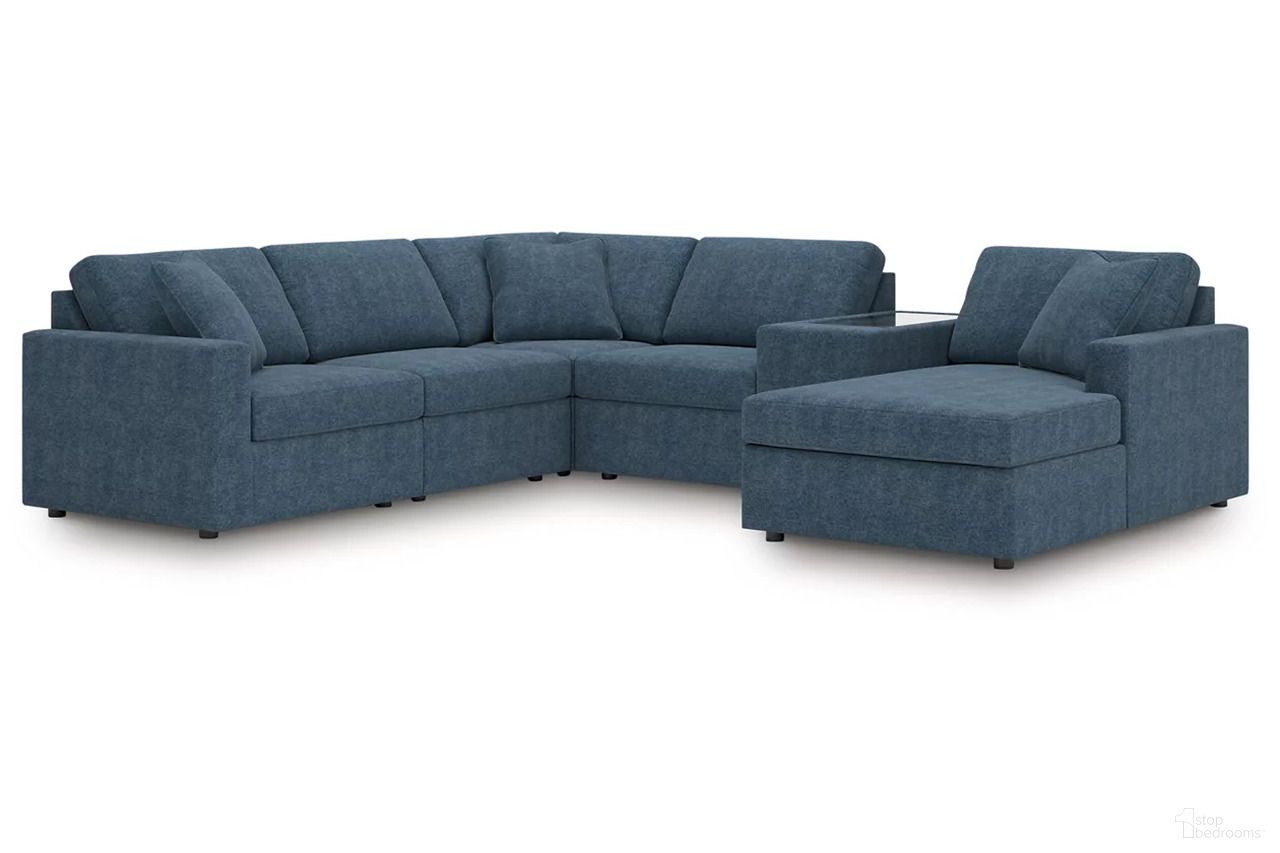 The appearance of Modmax 6-Piece Sectional with Chaise In Ink designed by Signature Design by Ashley in the modern / contemporary interior design. This ink piece of furniture  was selected by 1StopBedrooms from Modmax Collection to add a touch of cosiness and style into your home. Sku: 9212164;9212146;9212146;9212157;9212177;9212117. Material: Polyester. Layout: U-Shape. Orientation: RAF.
