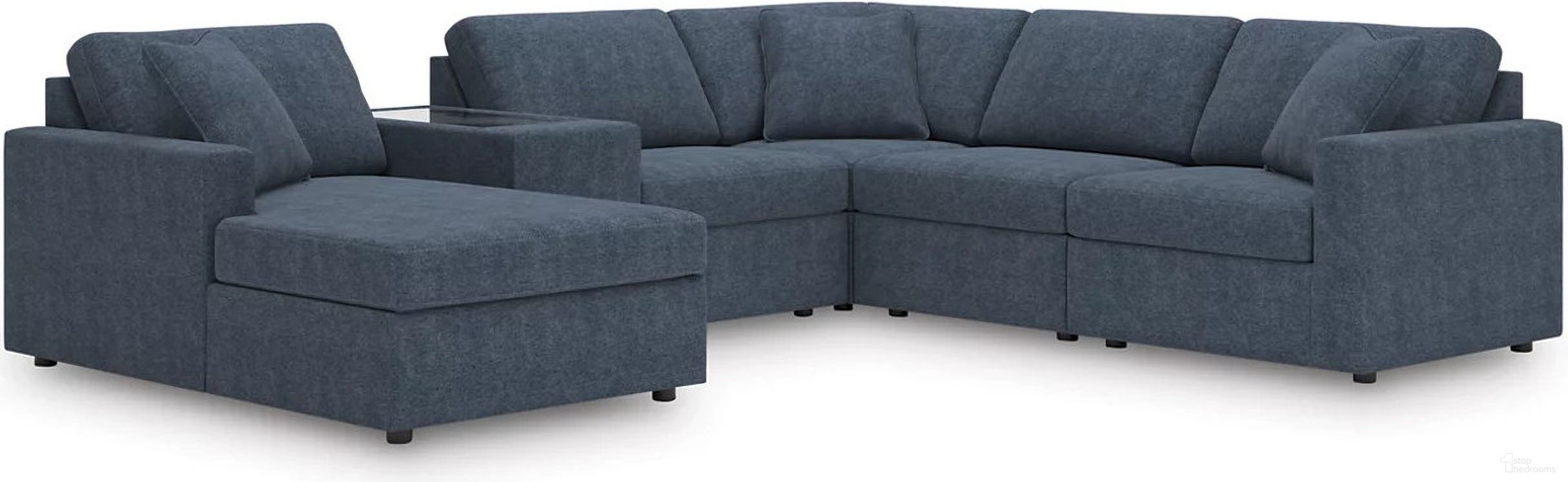 The appearance of Modmax 6-Piece Sectional with Chaise In Ink designed by Signature Design by Ashley in the modern / contemporary interior design. This ink piece of furniture  was selected by 1StopBedrooms from Modmax Collection to add a touch of cosiness and style into your home. Sku: 9212116;9212146;9212146;9212157;9212177;9212165. Material: Polyester. Layout: U-Shape. Orientation: LAF.