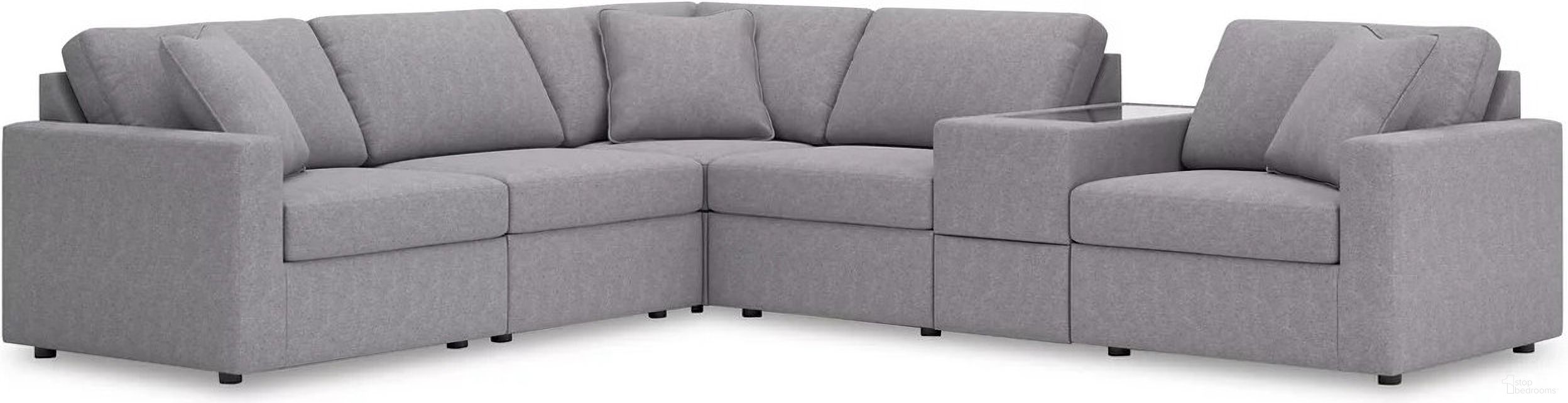 The appearance of Modmax 6-Piece Sectional with Storage Console In Granite designed by Signature Design by Ashley in the modern / contemporary interior design. This granite piece of furniture was selected by 1StopBedrooms from Modmax Collection to add a touch of cosiness and style into your home. Sku: 9210464;9210446;9210446;9210457;9210477;9210465. Material: Performance Fabric. Layout: L-Shape.