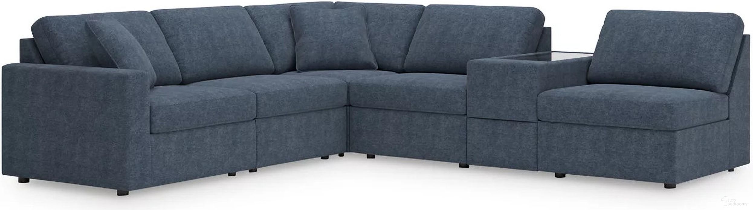 The appearance of Modmax 6-Piece Sectional with Storage Console In Ink designed by Signature Design by Ashley in the modern / contemporary interior design. This ink piece of furniture  was selected by 1StopBedrooms from Modmax Collection to add a touch of cosiness and style into your home. Sku: 9212164;9212146;9212146;9212146;9212157;9212177. Material: Polyester. Layout: L-Shape.