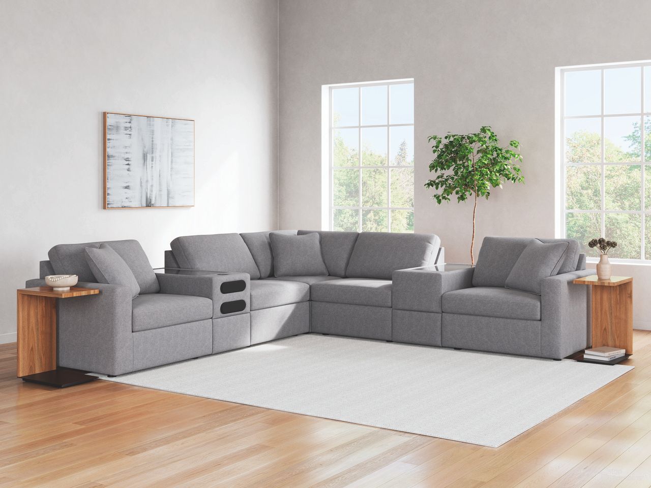 Modmax 7-Piece Balanced Sectional with Audio and Storage Consoles In Granite