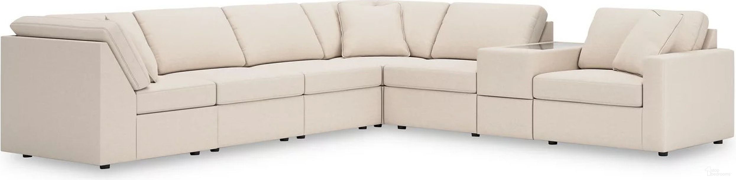 The appearance of Modmax 7-Piece RAF Sectional with Storage Console In Oyster designed by Signature Design by Ashley in the modern / contemporary interior design. This oyster piece of furniture was selected by 1StopBedrooms from Modmax Collection to add a touch of cosiness and style into your home. Sku: 9210346;9210346;9210346;9210357;9210377;9210377;9210365. Material: Performance Fabric. Layout: L-Shape. Orientation: RAF.