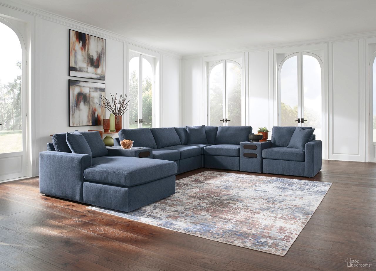 The appearance of Modmax 8-Piece LAF Sectional with Audio System and Chaise In Ink designed by Signature Design by Ashley in the modern / contemporary interior design. This ink piece of furniture  was selected by 1StopBedrooms from Modmax Collection to add a touch of cosiness and style into your home. Sku: 9212116;9212146;9212146;9212146;9212127;9212127;9212177;9212165. Material: Performance Fabric. Layout: U-Shape. Orientation: LAF.