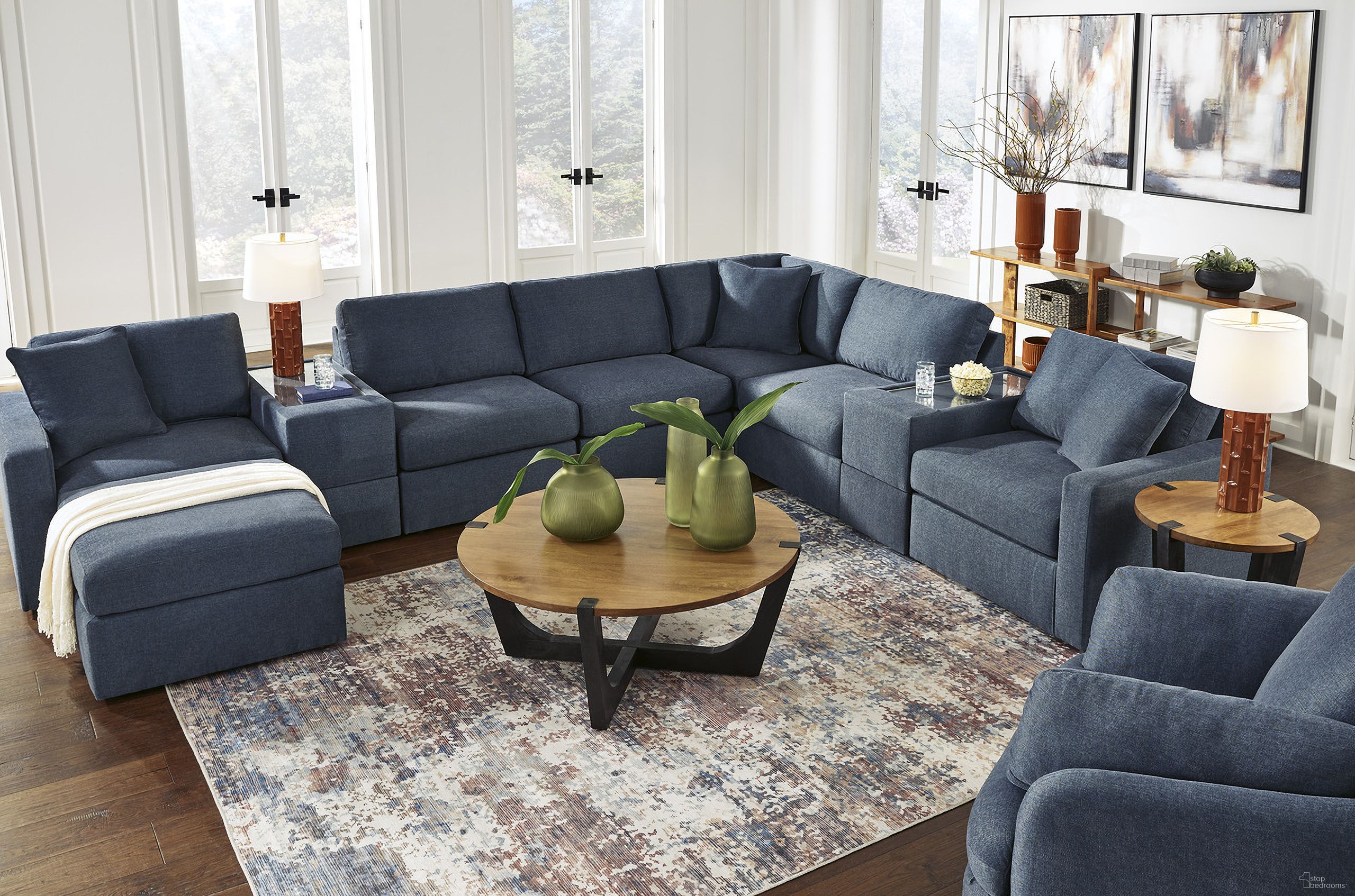 The appearance of Modmax 8-Piece LAF Sectional with Storage Console In Ink designed by Signature Design by Ashley in the modern / contemporary interior design. This ink piece of furniture  was selected by 1StopBedrooms from Modmax Collection to add a touch of cosiness and style into your home. Sku: 9212116;9212146;9212146;9212146;9212157;9212157;9212177;9212165. Material: Performance Fabric. Layout: U-Shape. Orientation: LAF.