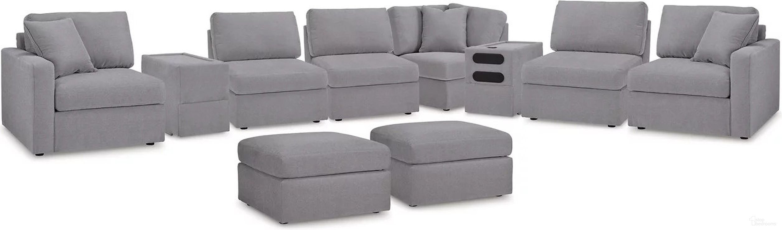 The appearance of Modmax 8-Piece Sectional and 2 Ottomans In Granite designed by Signature Design by Ashley in the modern / contemporary interior design. This granite piece of furniture  was selected by 1StopBedrooms from Modmax Collection to add a touch of cosiness and style into your home. Sku: 9210464;9210446;9210446;9210446;9210477;9210427;9210457;9210408;9210408;9210465. Material: Performance Fabric.