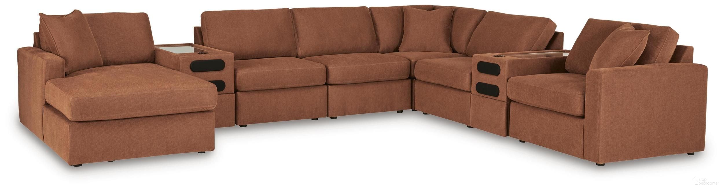 Modmax 8-Piece Sectional with LAF Storage Chaise and Audio Consoles In Spice