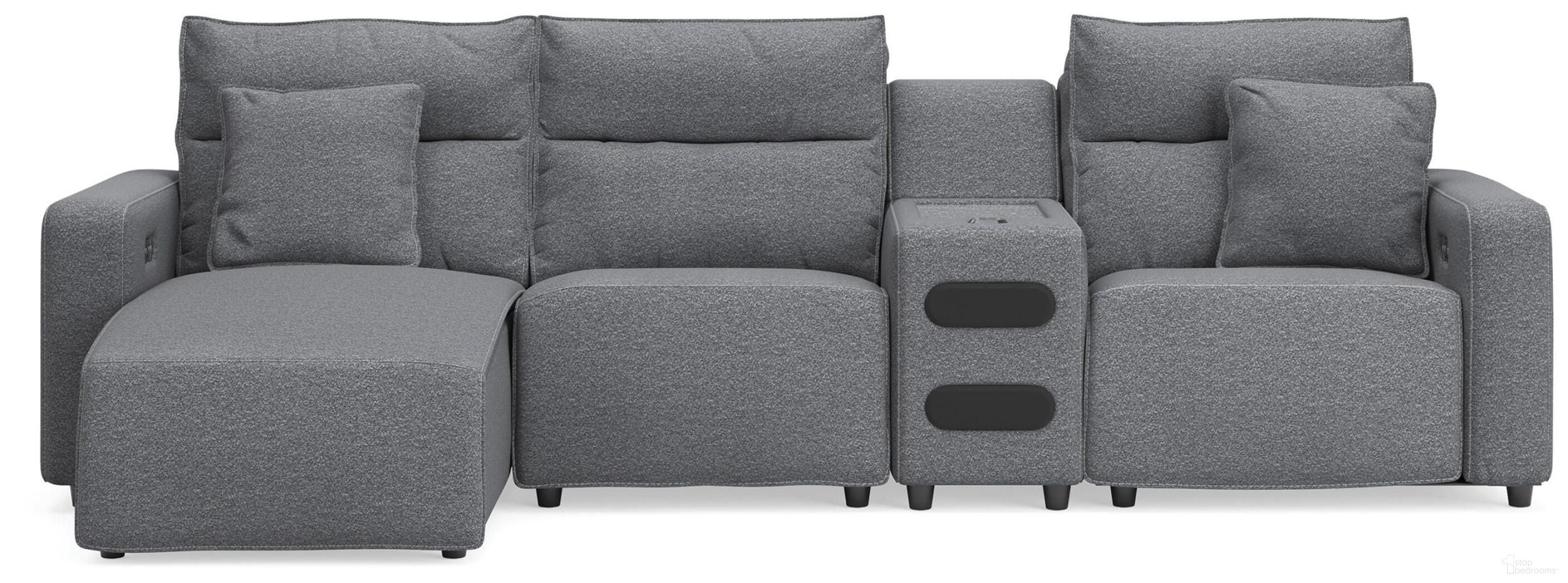 ModMax II 4-Piece Reclining Sectional with LAF Chaise and Audio Console In Salt & Pepper