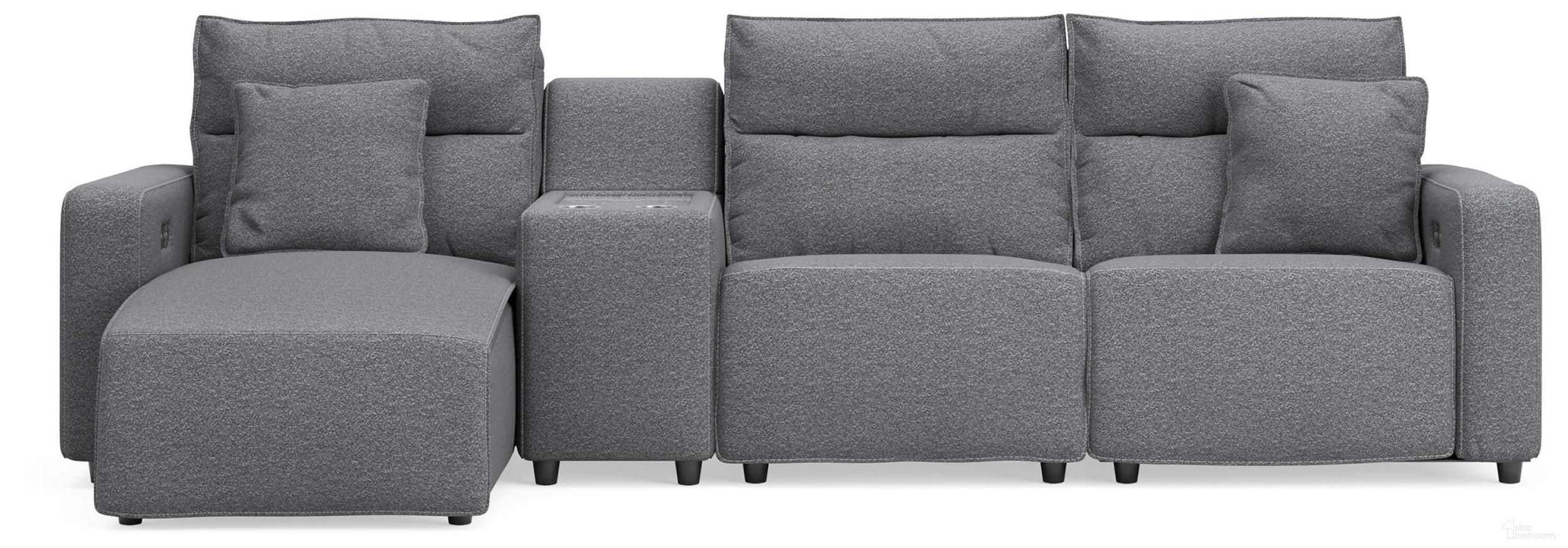 ModMax II 4-Piece Reclining Sectional with LAF Chaise and Console In Salt & Pepper