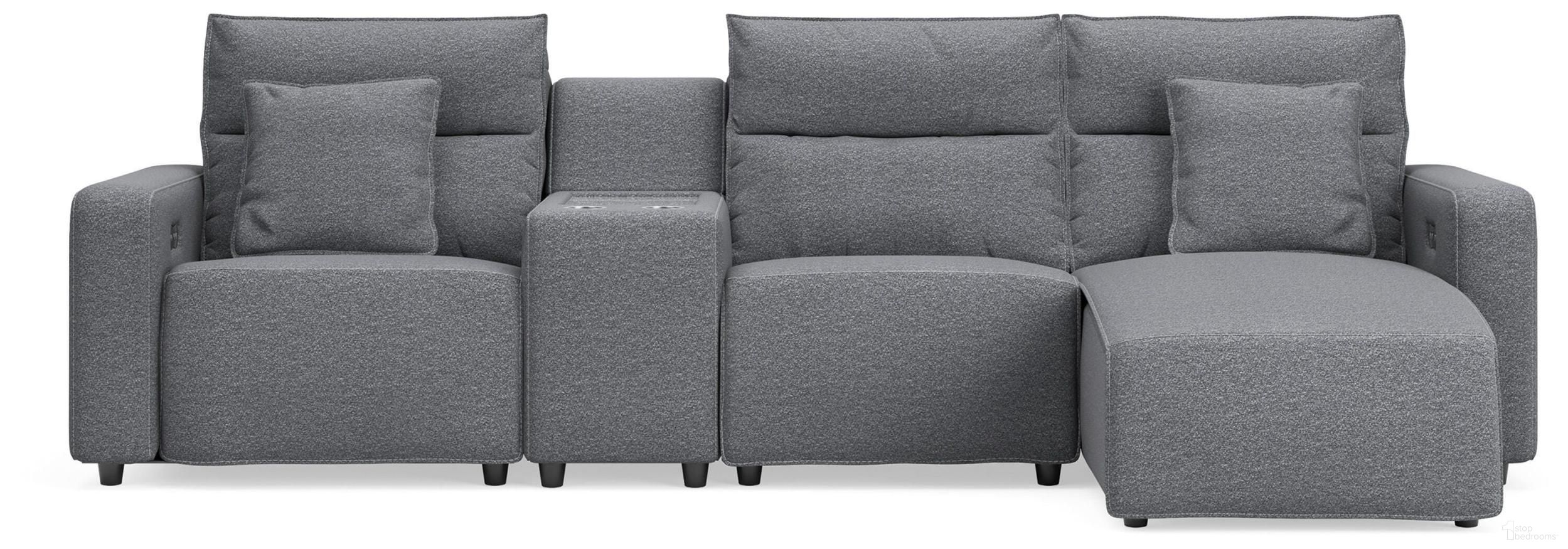 ModMax II 4-Piece Reclining Sectional with RAF Chaise and Console In Salt & Pepper