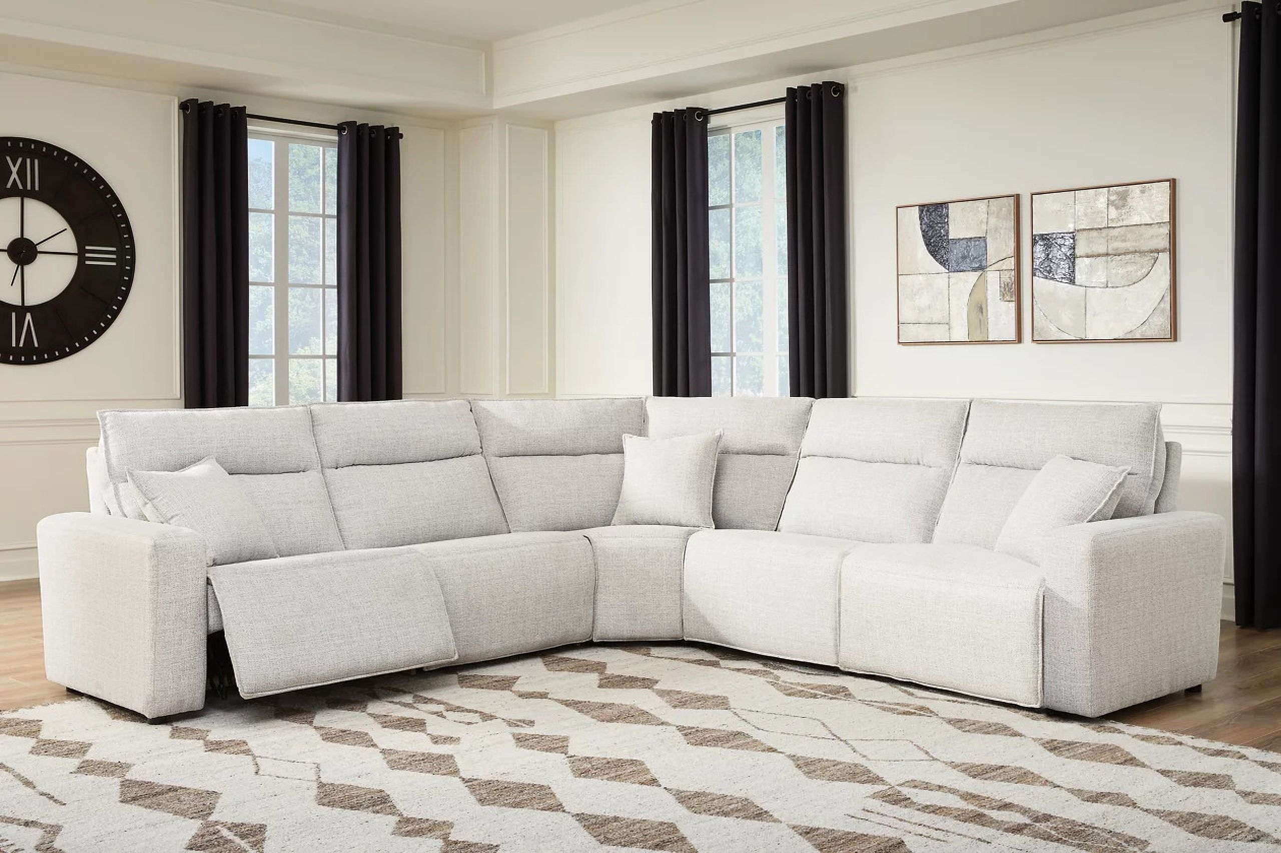 The appearance of ModMax II 5-Piece Power Reclining Sectional In Stone designed by Signature Design by Ashley in the modern / contemporary interior design. This stone piece of furniture was selected by 1StopBedrooms from ModMax II Collection to add a touch of cosiness and style into your home. Sku: 6590758;6590731;6590746;6590777;6590762. Material: Performance Fabric.