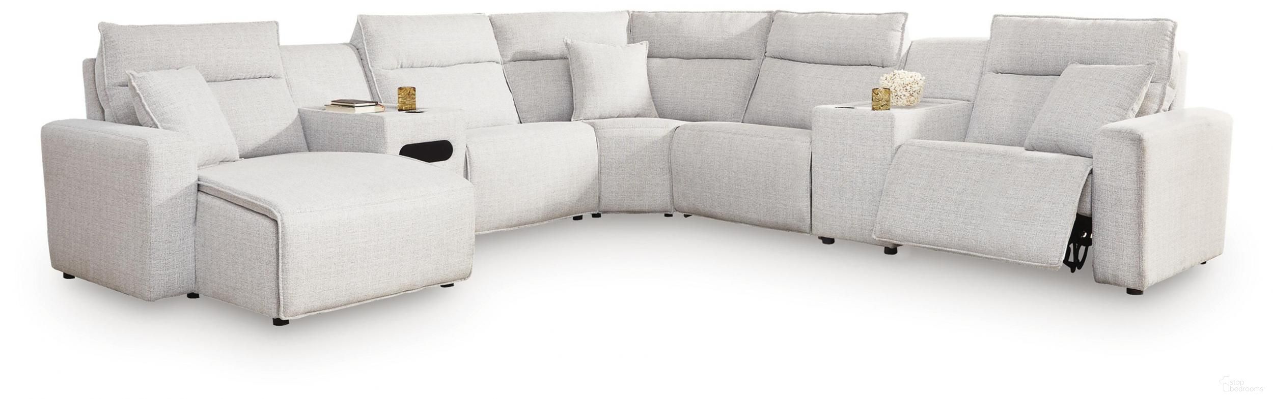 Modmax II 7-Piece Power Reclining Sectional with LAF Chaise and Audio Console In Stone