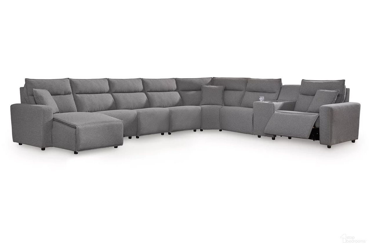 The appearance of ModMax II 8-Piece Power Reclining Sectional with Console In Salt and Pepper designed by Signature Design by Ashley in the modern / contemporary interior design. This salt & pepper piece of furniture  was selected by 1StopBedrooms from ModMax II Collection to add a touch of cosiness and style into your home. Sku: 6590631;6590646;6590646;6590646;6590657;6590662;6590677;6590679. Material: Performance Fabric.