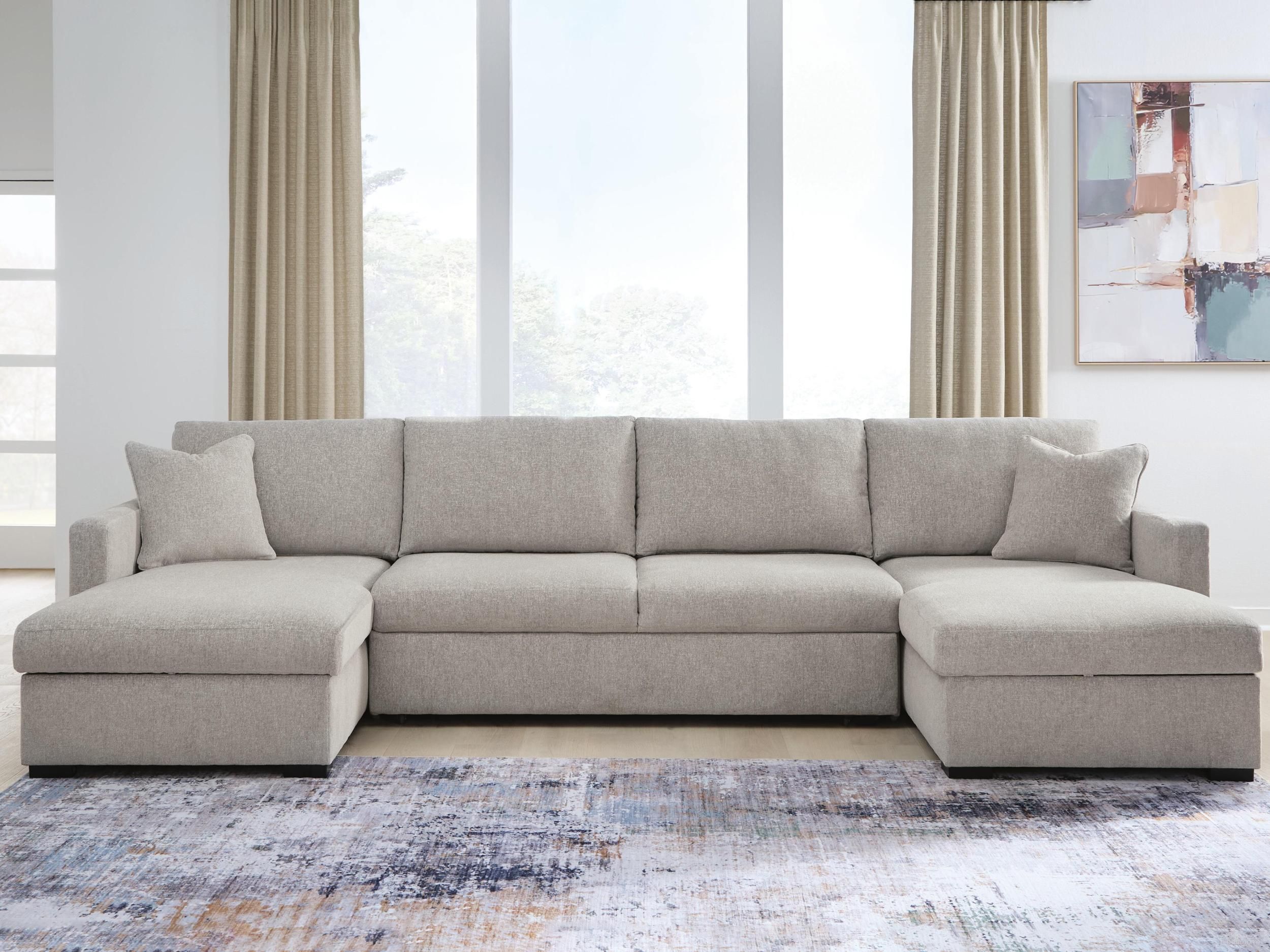 Modmax Luxe 3-Piece Double Storage Chaise Sectional with Pop Up Sleeper In Flint