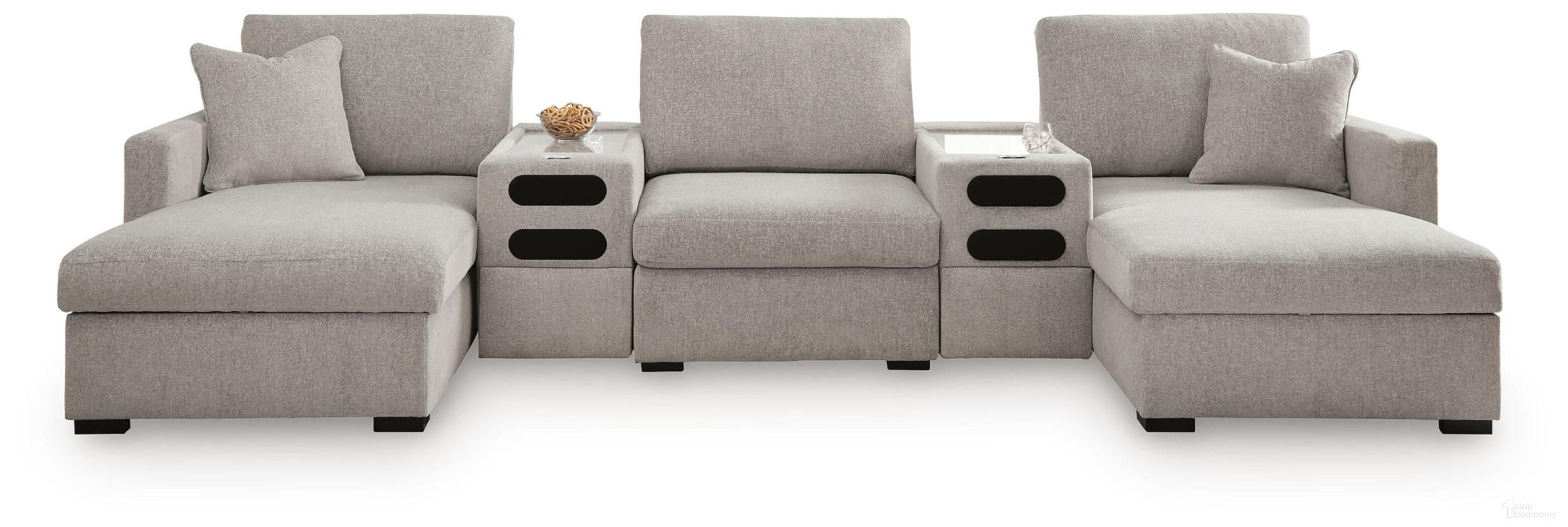 Modmax Luxe 5-Piece Double Chaise Sectional with Audio Consoles In Flint