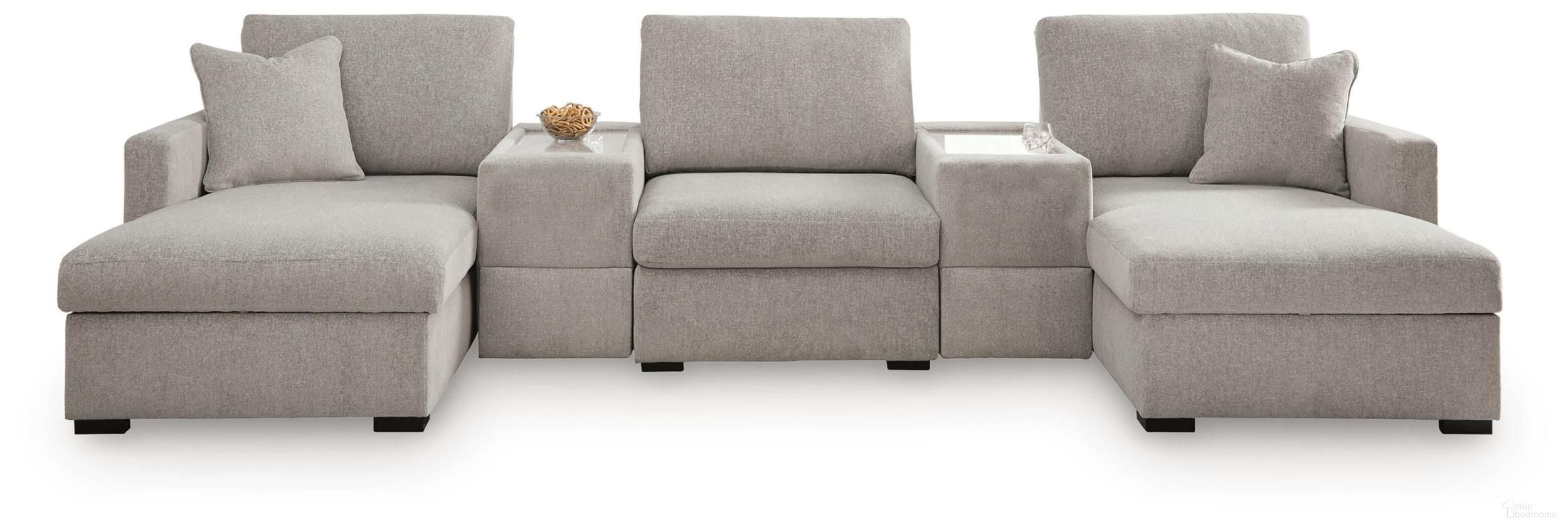 Modmax Luxe 5-Piece Double Chaise Sectional with Storage Consoles In Flint