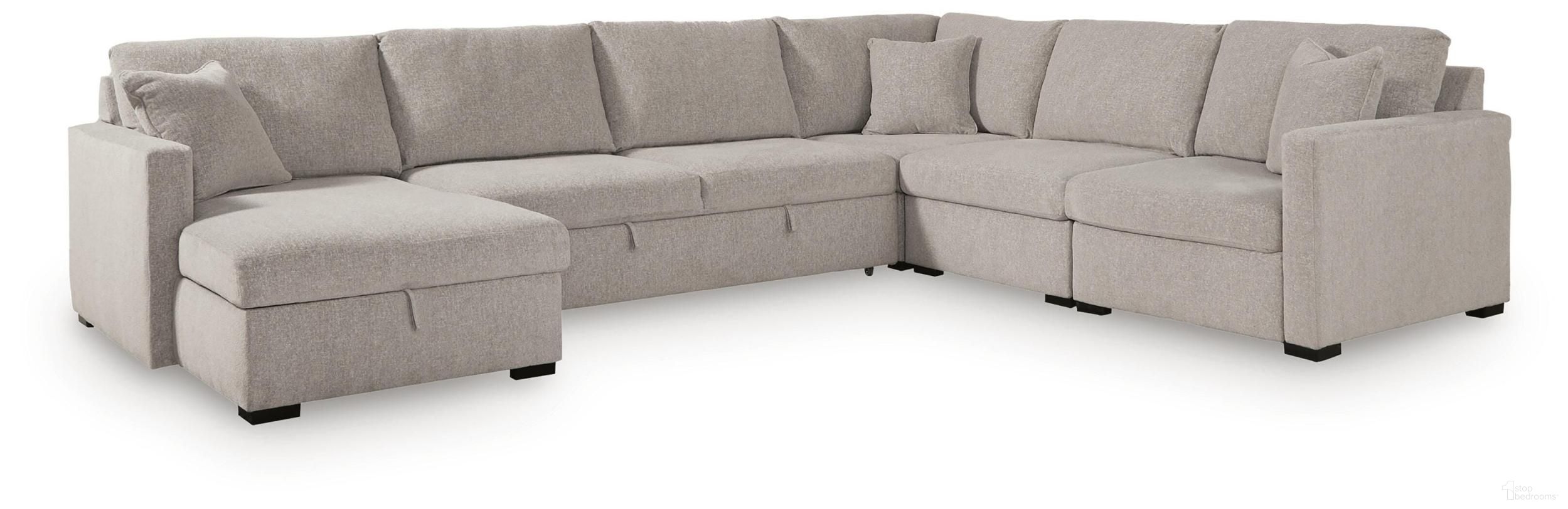 Modmax Luxe 5-Piece Sectional with LAF Storage Chaise and Pop Up Sleeper In Flint
