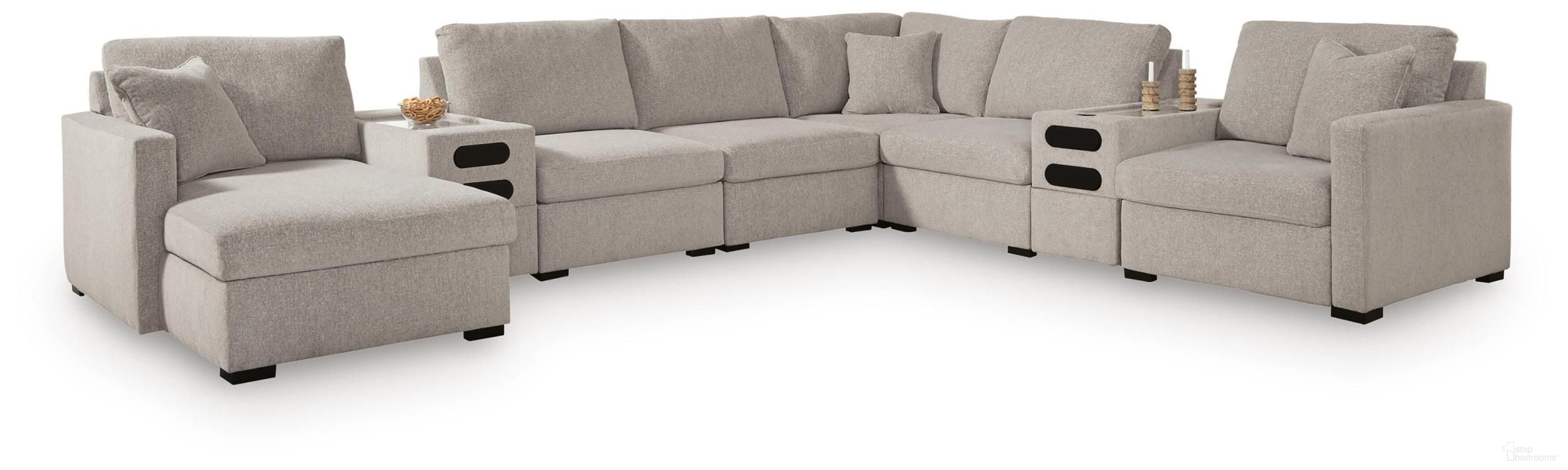 Modmax Luxe 8-Piece Sectional with LAF Chaise and Audio Consoles In Flint