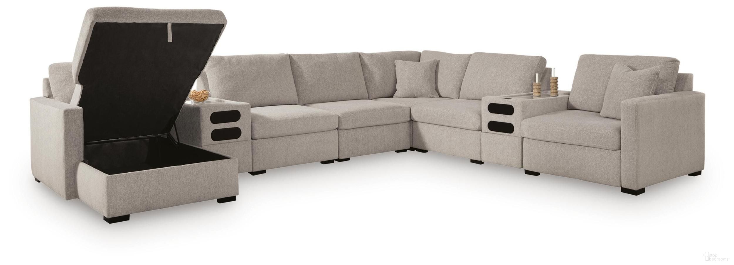 Modmax Luxe 8-Piece Sectional with LAF Storage Chaise and Audio Consoles In Flint