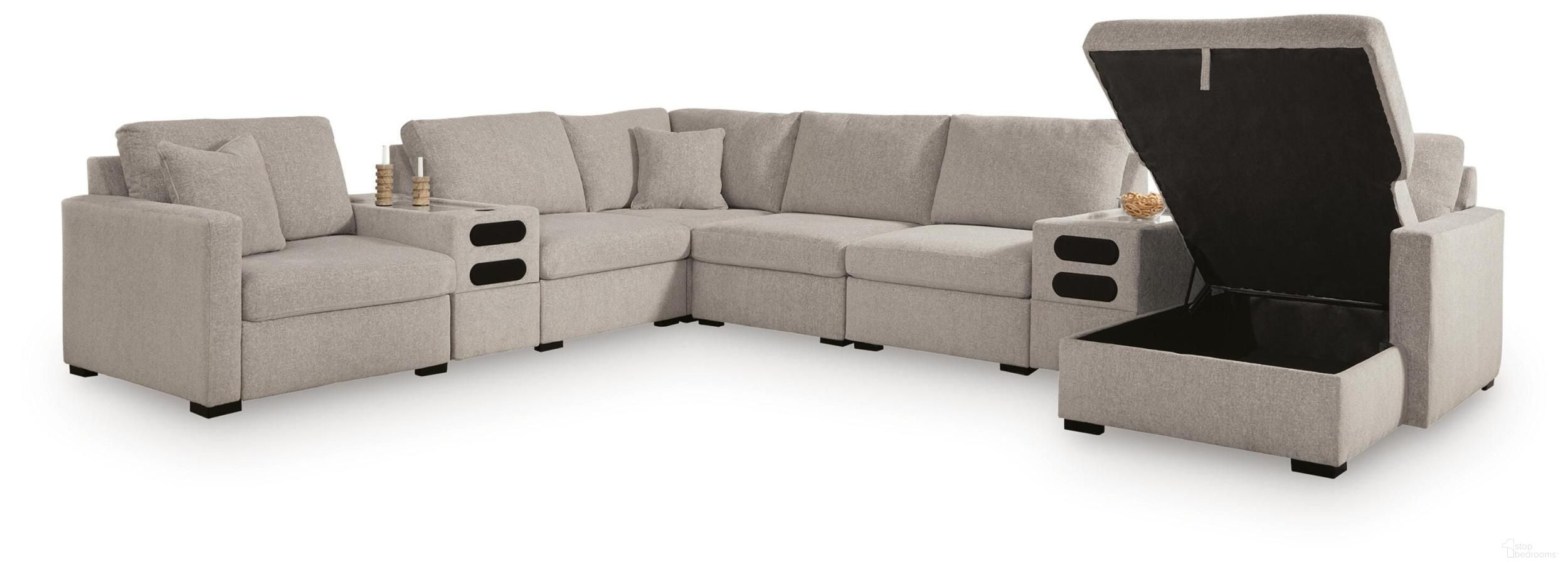 Modmax Luxe 8-Piece Sectional with RAF Storage Chaise and Audio Consoles In Flint