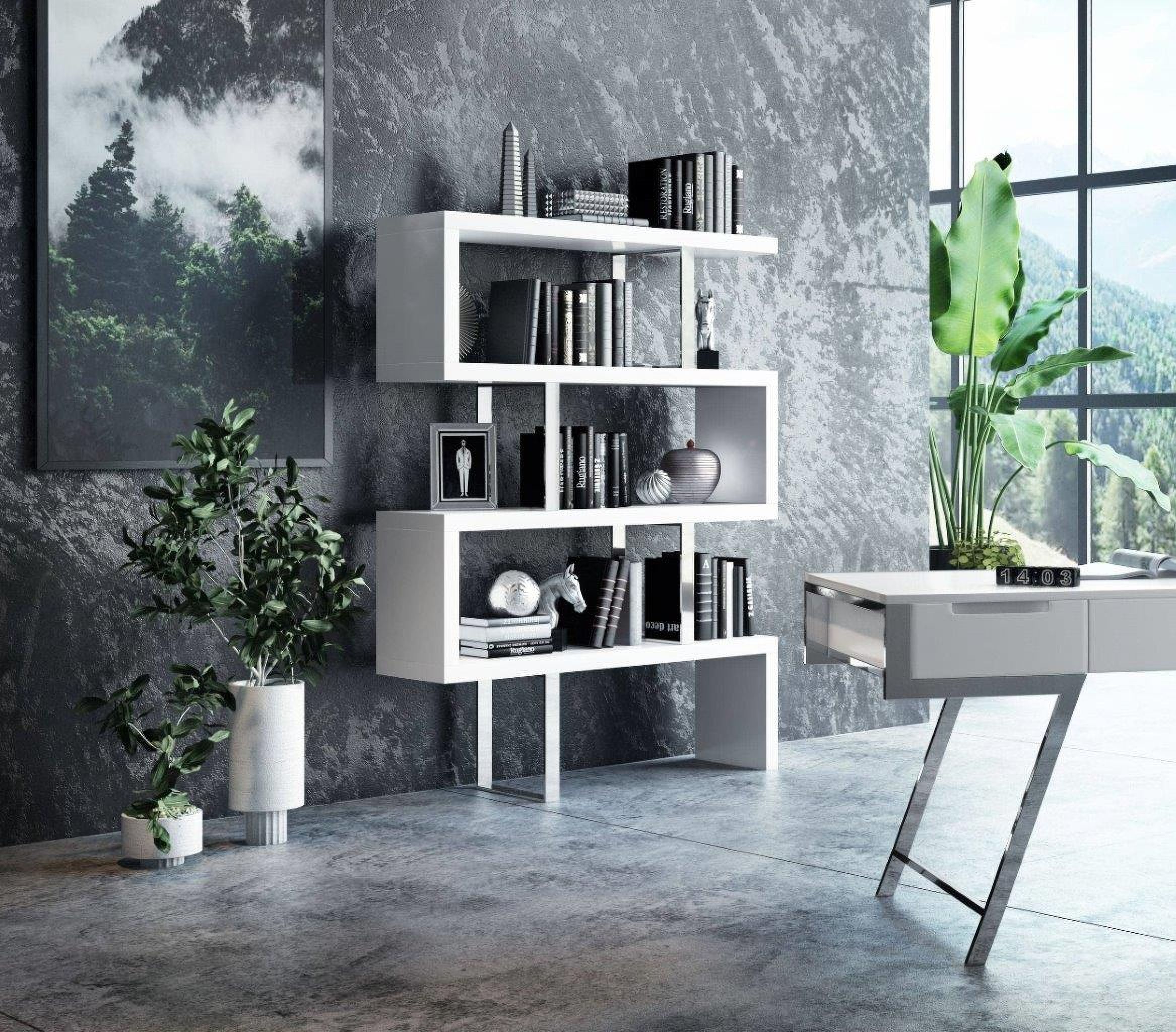 The appearance of Modrest Maze Modern White High Gloss Bookcase designed by VIG Furniture in the modern / contemporary interior design. This white piece of furniture was selected by 1StopBedrooms from Modrest Maze Collection to add a touch of cosiness and style into your home. Sku: VGBBMD105-WHT. Material: Stainless Steel.