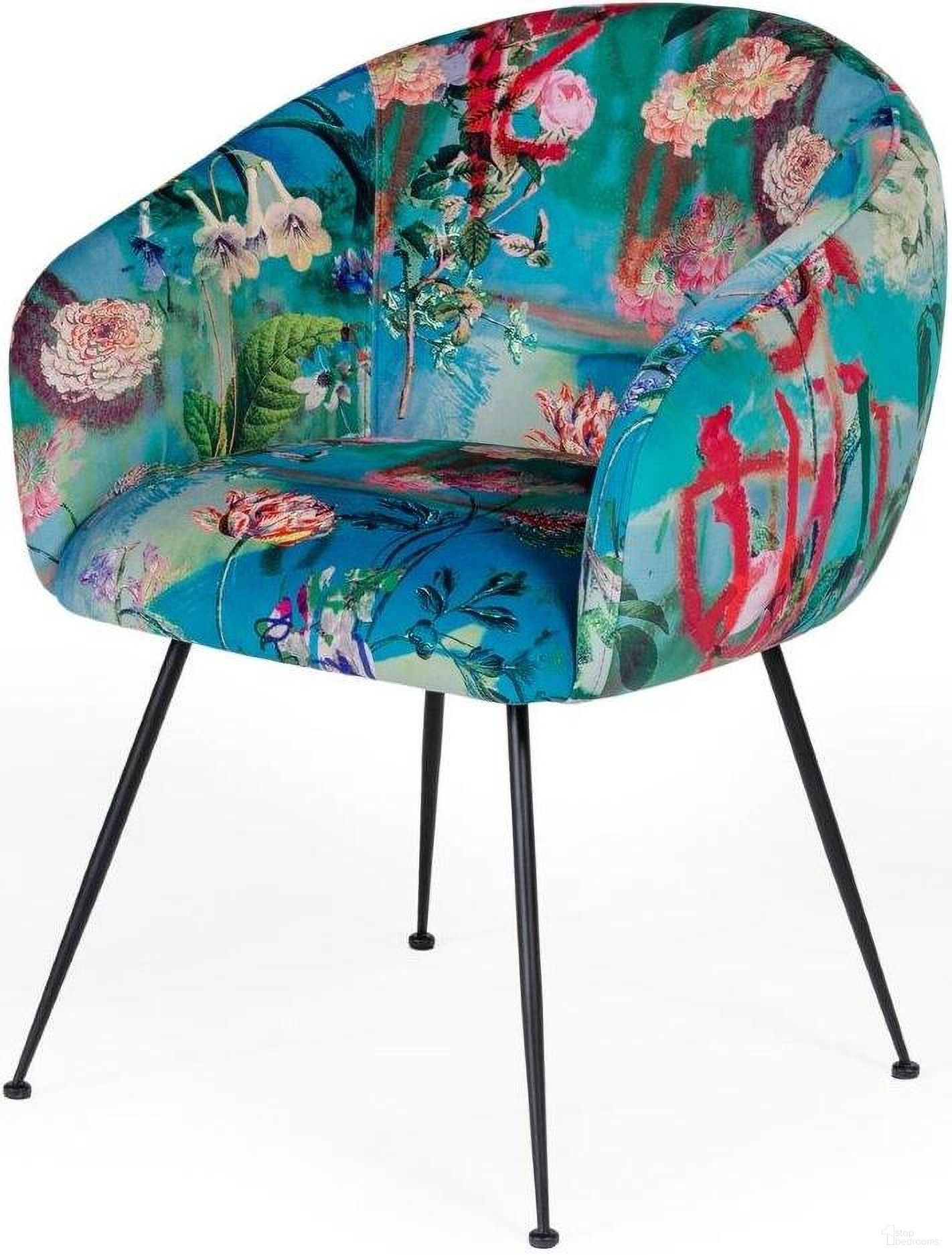 The appearance of Modrest Roxann Contemporary Floral Velvet Dining Chair designed by VIG Furniture in the modern / contemporary interior design. This multicolor piece of furniture  was selected by 1StopBedrooms from Modrest Roxann Collection to add a touch of cosiness and style into your home. Sku: VGEUMC-9292CH-A. Material: Velvet. Chair Type: Arm Chair.