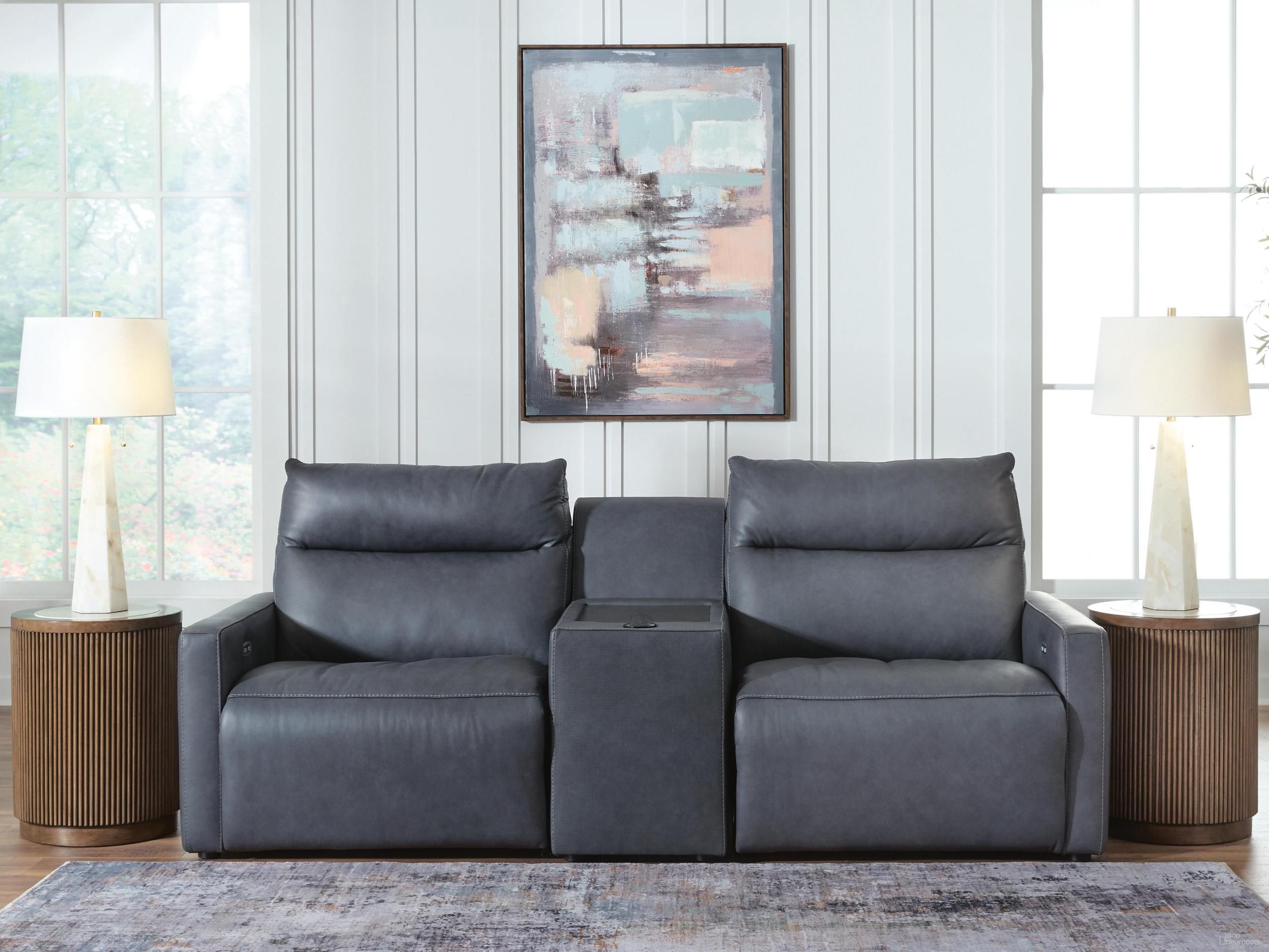 Modz 3-Piece Power Reclining Sectional Loveseat with Audio Console In Blue