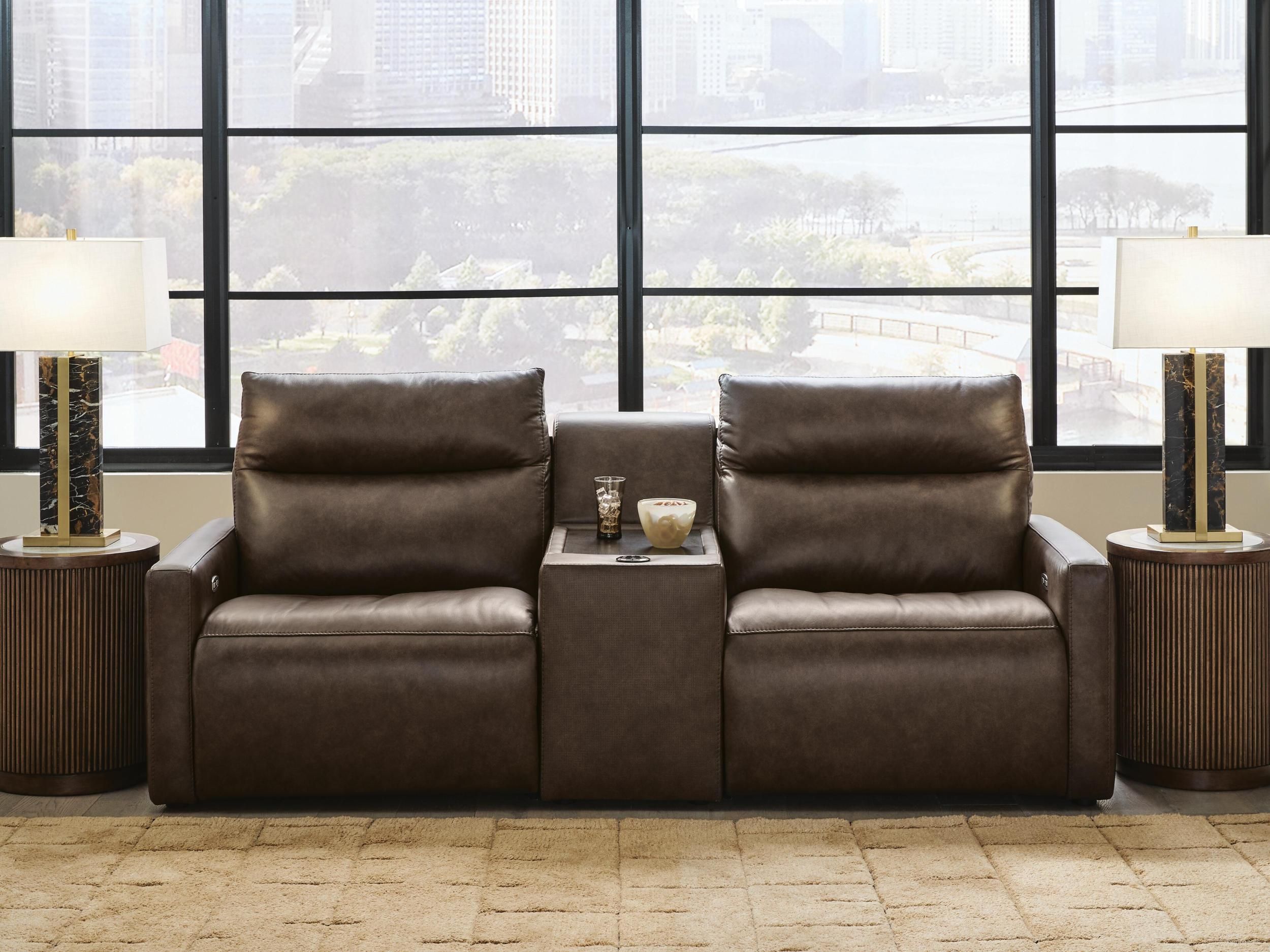 Modz 3-Piece Power Reclining Sectional Loveseat with Audio Console In Chocolate