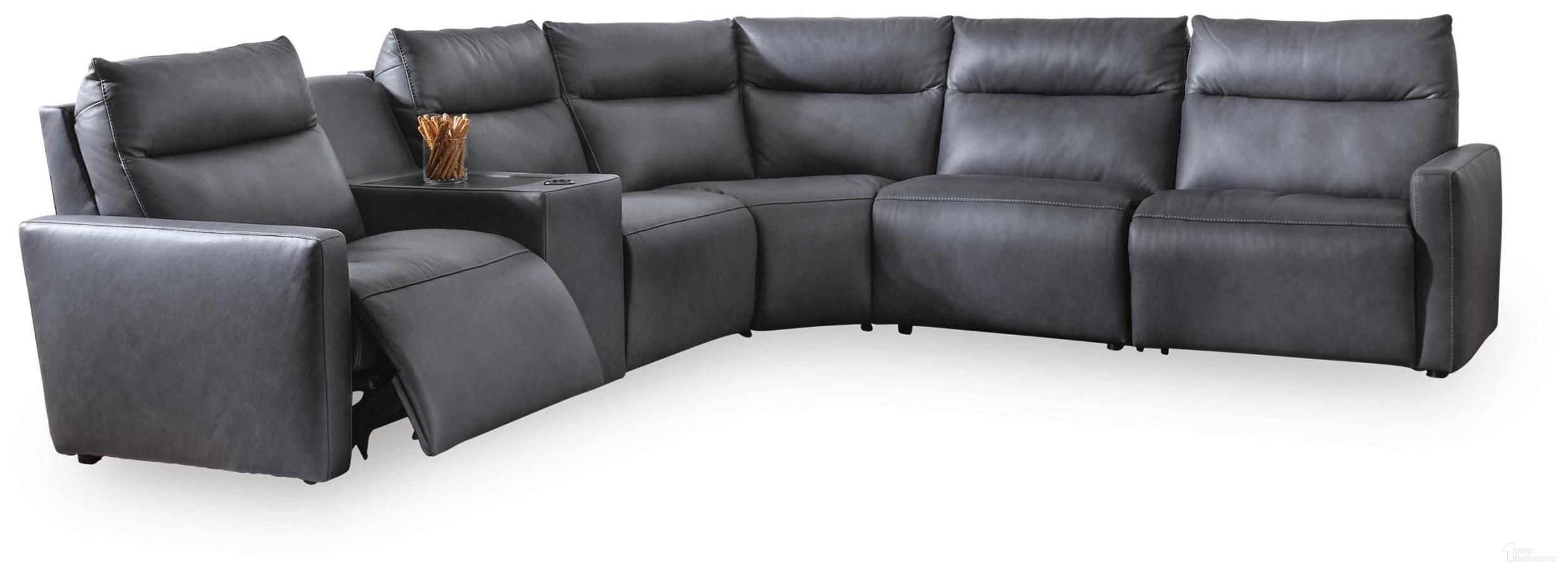 ModZ 6-Piece Power Reclining Sectional with Audio Console In Blue