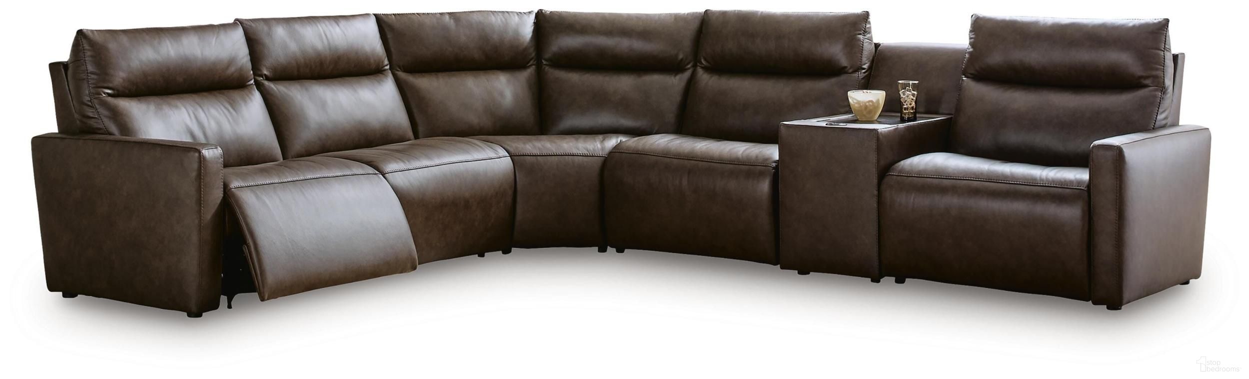 ModZ 6-Piece Power Reclining Sectional with Audio Console In Chocolate