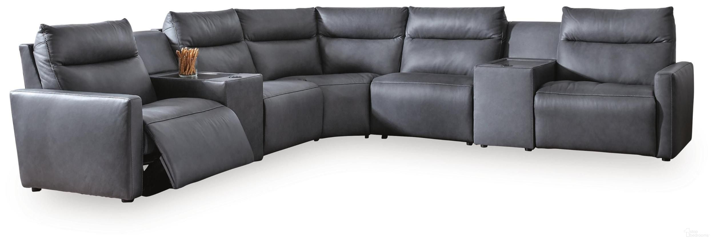 ModZ 7-Piece Power Reclining Sectional with Audio Consoles In Blue
