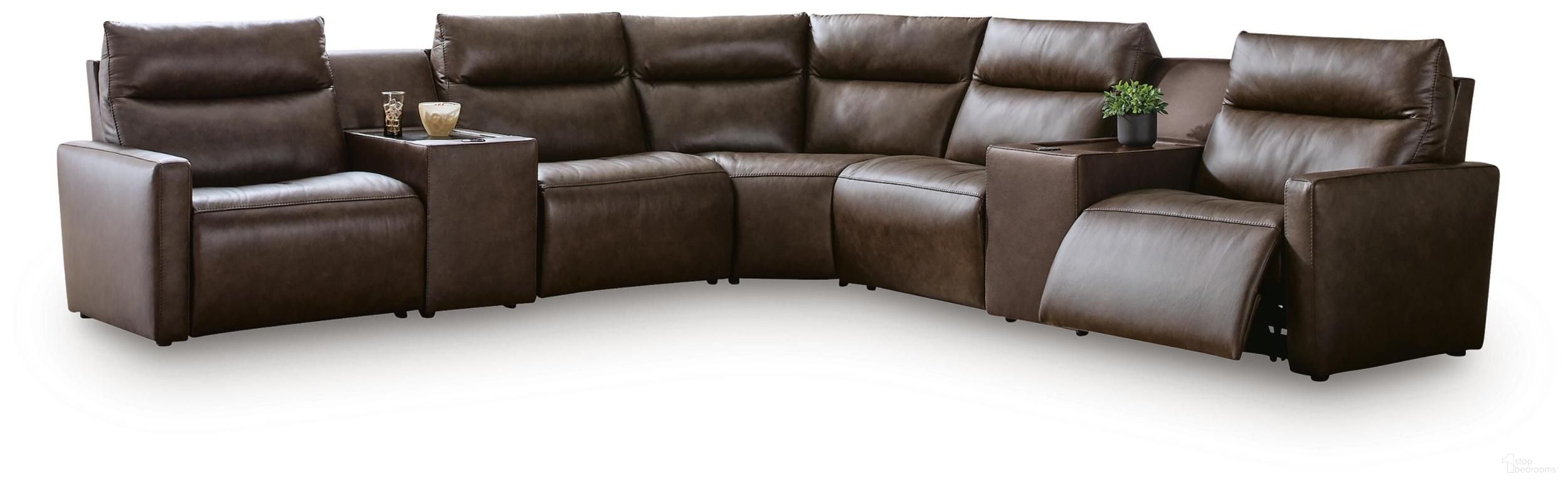 ModZ 7-Piece Power Reclining Sectional with Audio Consoles In Chocolate