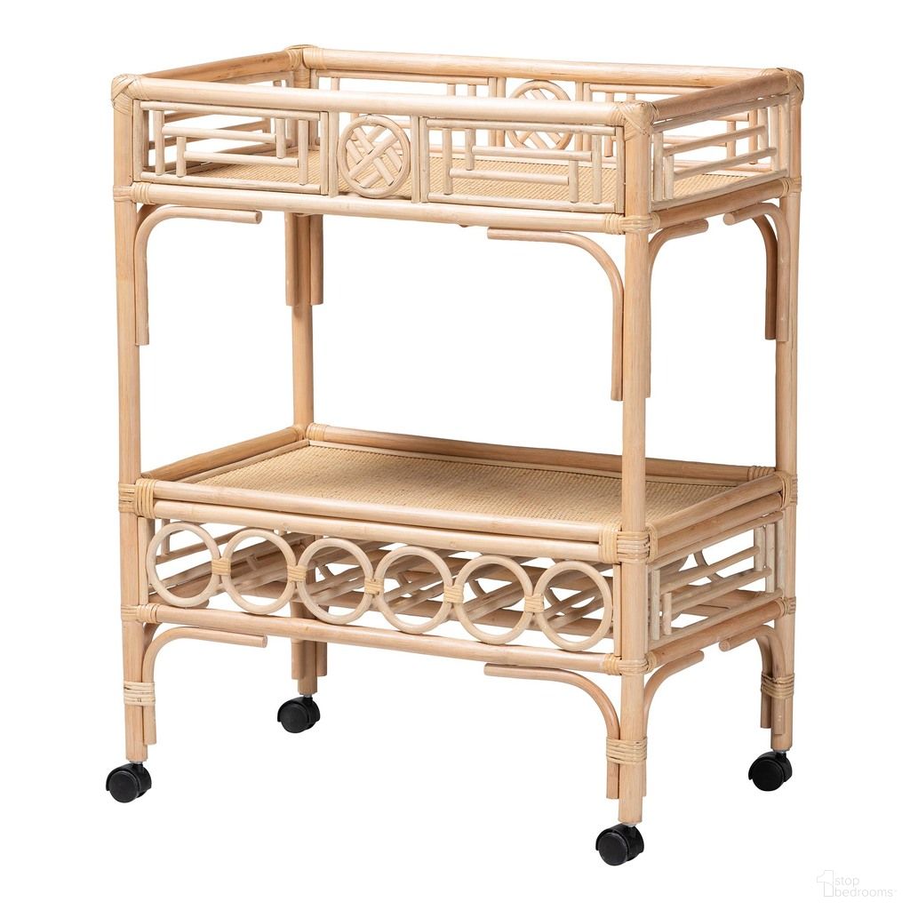 Molina Natural Rattan Wine Cart In Natural Brown and Black