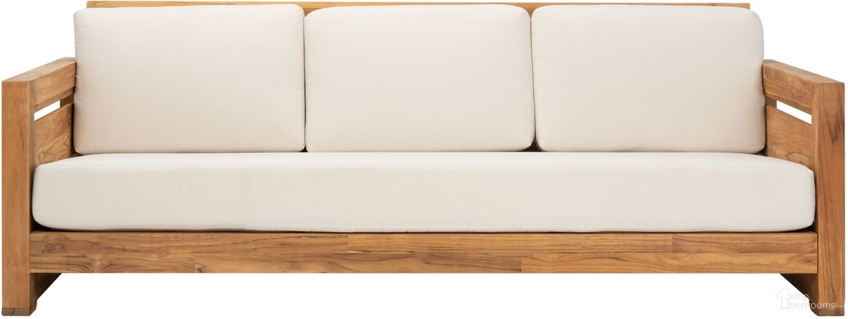 The appearance of Molokai Teak Patio Sofa In Natural and White designed by Safavieh Couture in the modern / contemporary interior design. This natural/white piece of furniture  was selected by 1StopBedrooms from Molokai Collection to add a touch of cosiness and style into your home. Sku: CPT1044A. Material: Wood.