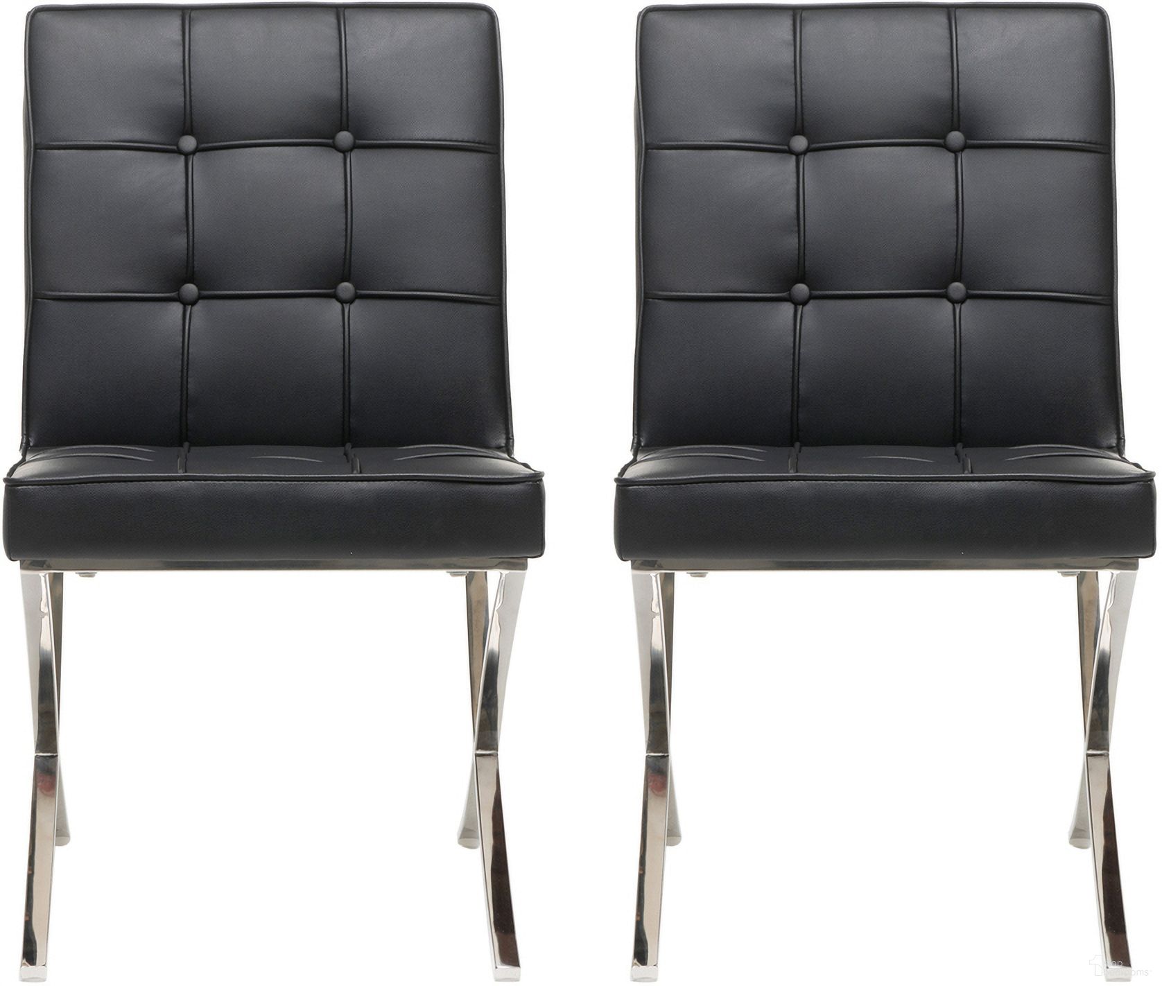 Momentum Dining Chair with X-Shaped Legs and Button-Tufted Seat In Black - Set of 2