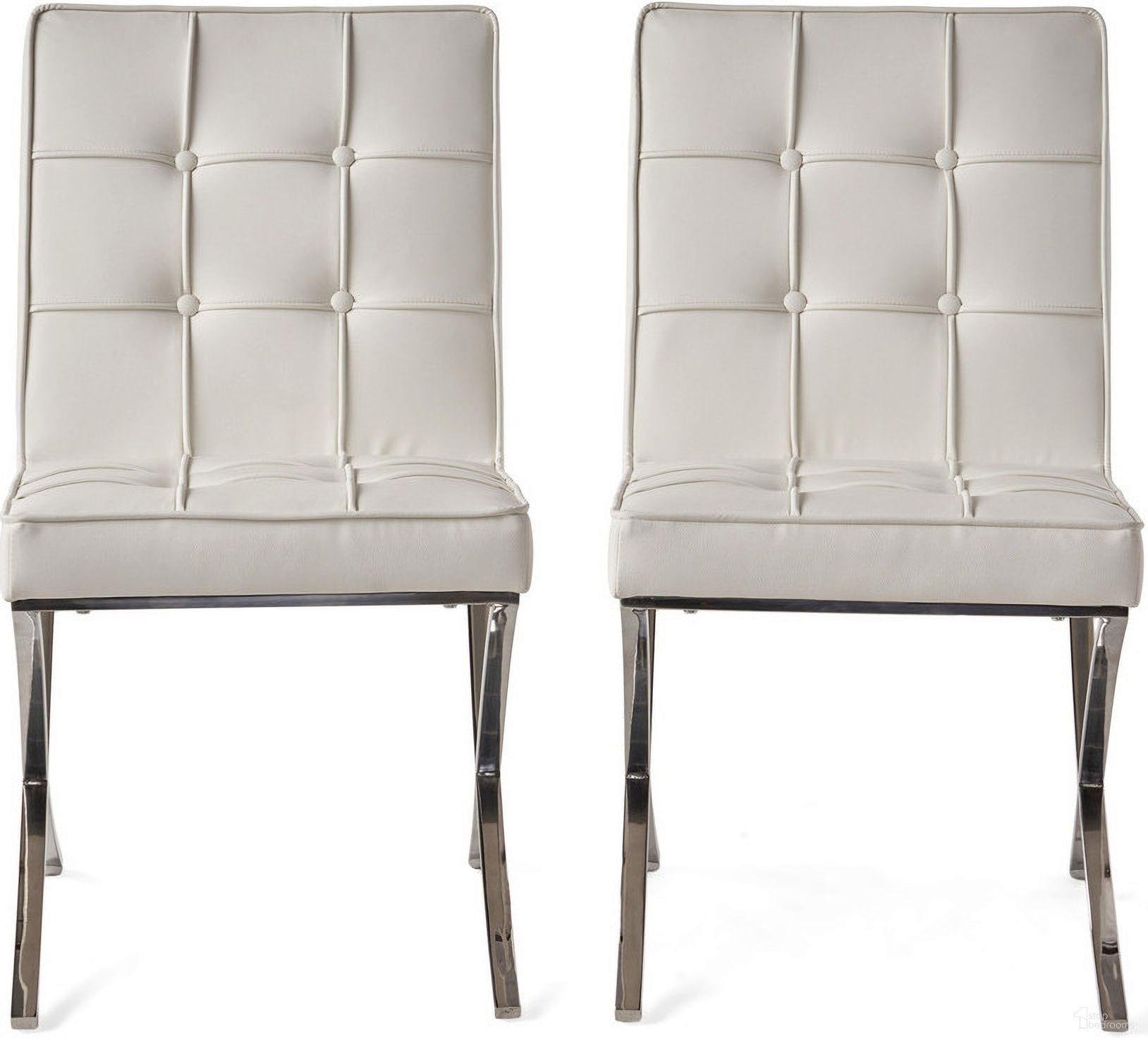 The appearance of Momentum Dining Chair with X-Shaped Legs and Button-Tufted Seat In White - Set of 2 designed by Noble House in the modern / contemporary interior design. This white piece of furniture  was selected by 1StopBedrooms from Momentum Collection to add a touch of cosiness and style into your home. Sku: 59927.00WHI. Material: Leather. Chair Type: Side Chair.