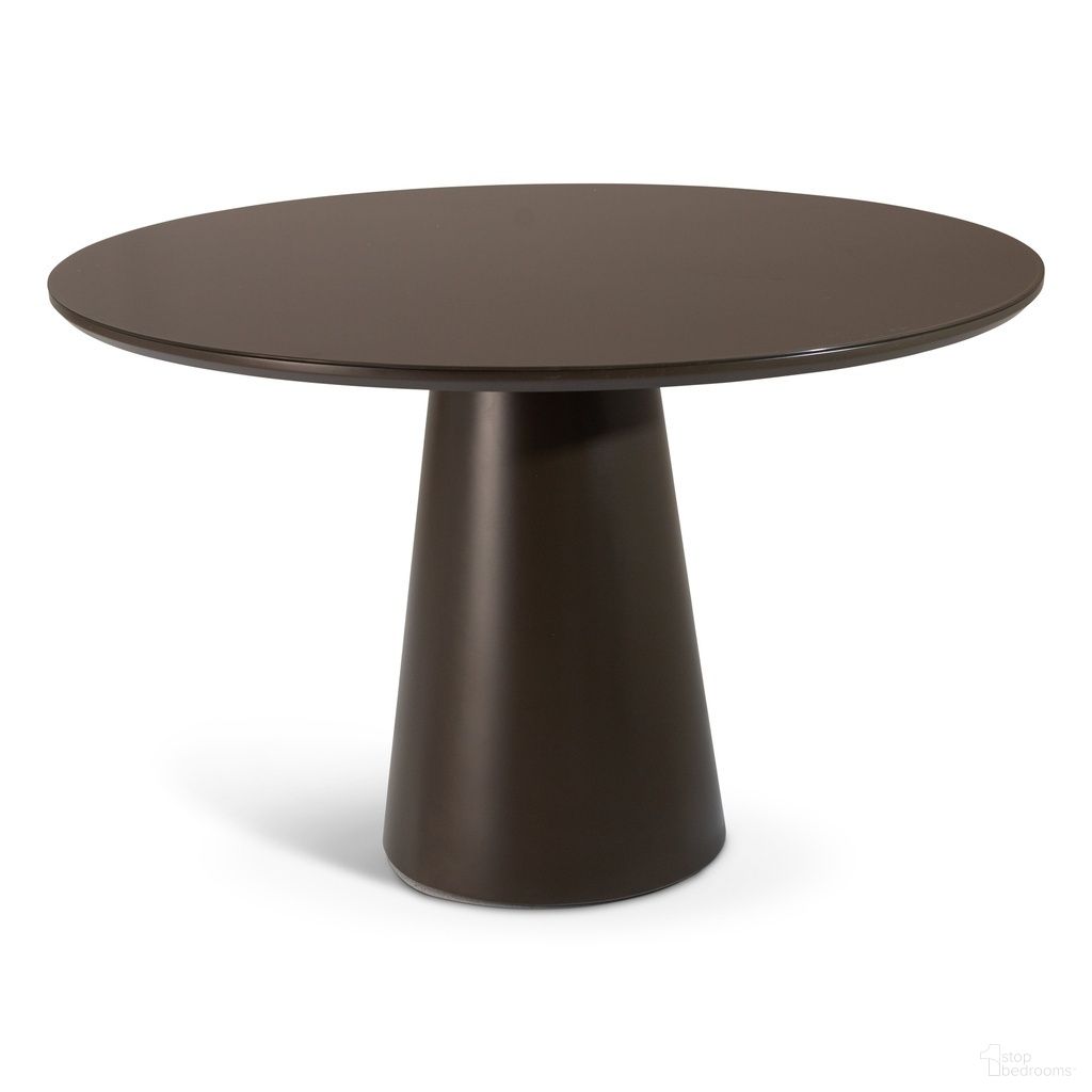 The appearance of Mona Lacquered Dining Table In Cafe Brown designed by Urbia in the modern / contemporary interior design. This cafe brown piece of furniture  was selected by 1StopBedrooms from Modern Brazilian Collection to add a touch of cosiness and style into your home. Sku: BSM-208226-52. Table Base Style: Pedestal. Table Top Shape: Round. Size: 47". Material: Lacquer.