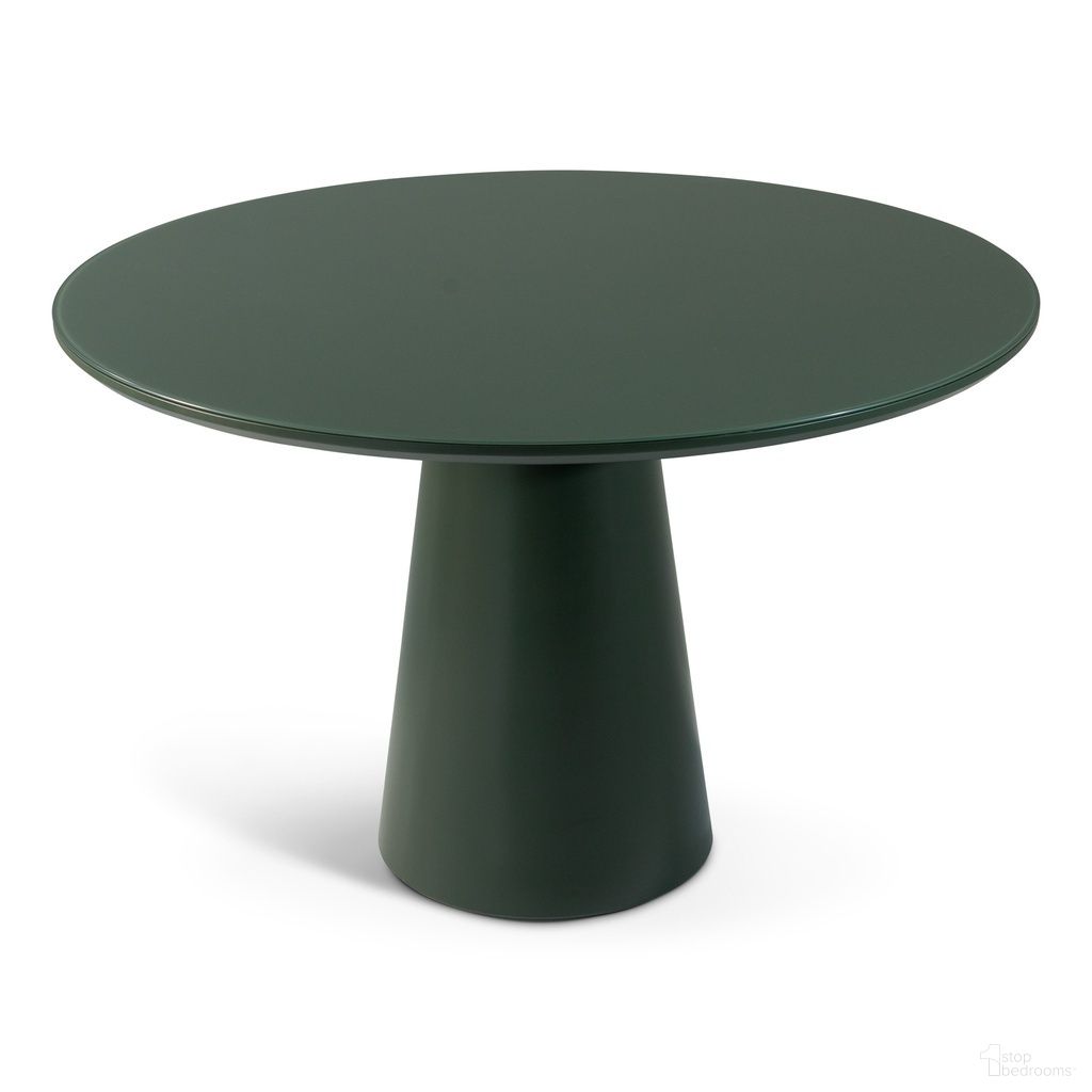The appearance of Mona Lacquered Dining Table In Floresta Green designed by Urbia in the modern / contemporary interior design. This floresta green piece of furniture  was selected by 1StopBedrooms from Modern Brazilian Collection to add a touch of cosiness and style into your home. Sku: BSM-208226-54. Table Base Style: Pedestal. Table Top Shape: Round. Size: 47". Material: Lacquer.