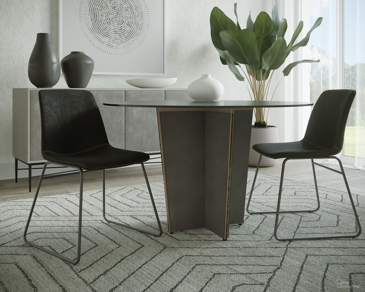 Monaco 35.5 Inch Monaco Dining Room Set In Gold and Charcoal Grey