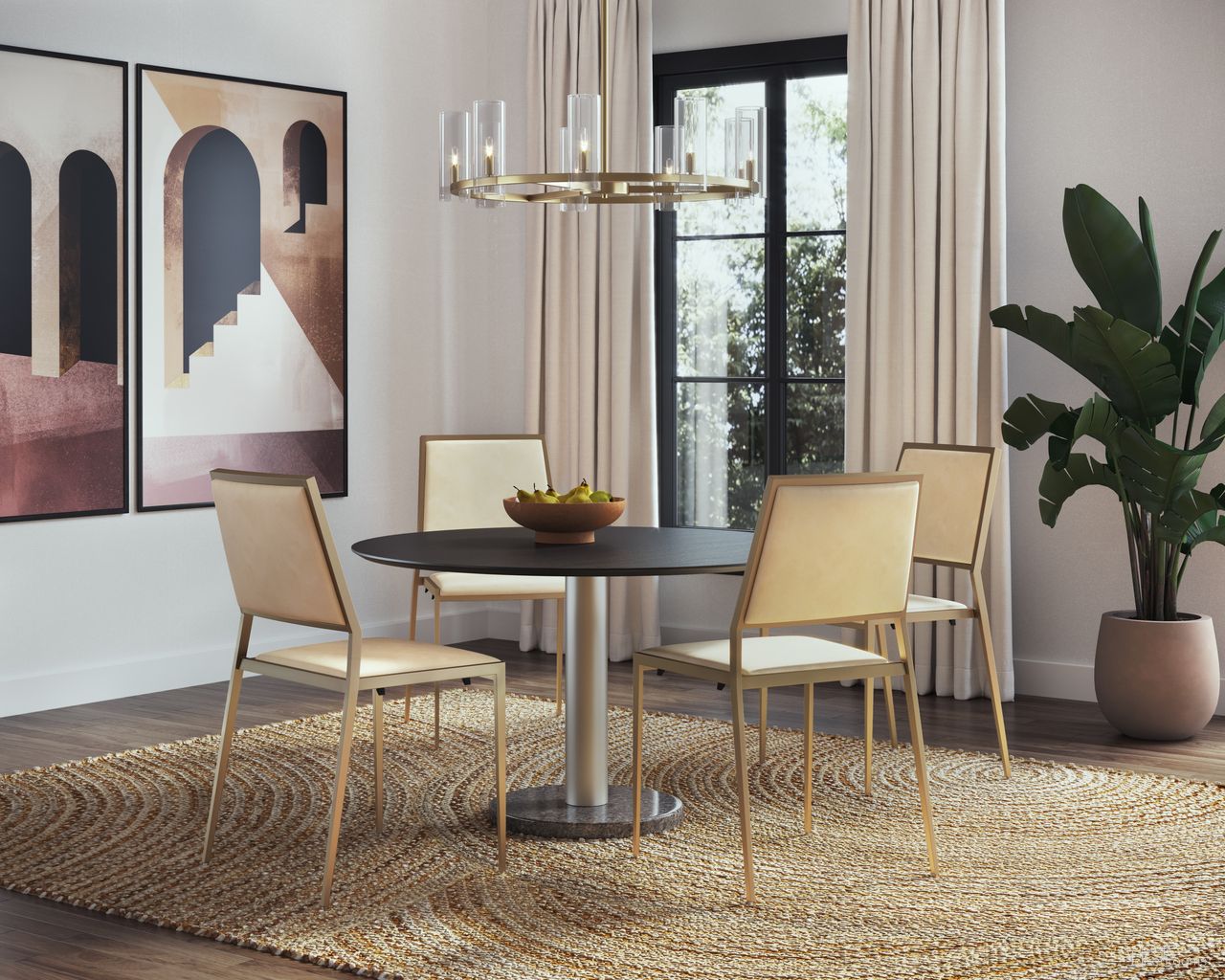 Monaco 48 Inch Dining Room Set In Gold and Charcoal Grey